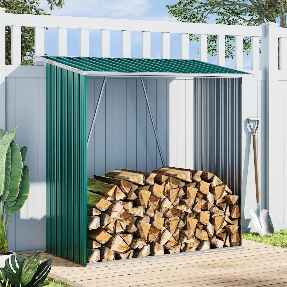 Green - Breeins - 157x157x71cm Outdoor Metal Firewood Storage Shed - 1