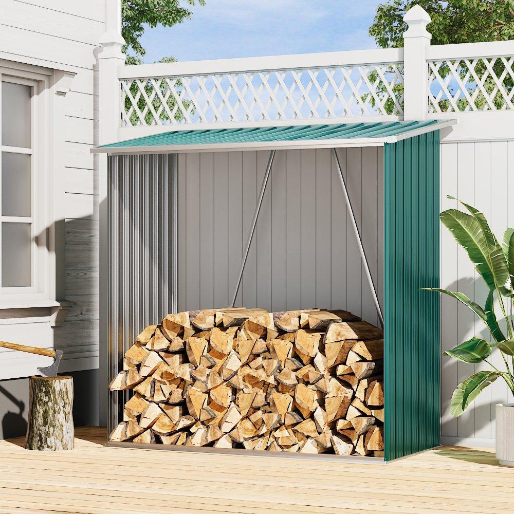 Green - Breeins - 157x157x71cm Outdoor Metal Firewood Storage Shed - 2
