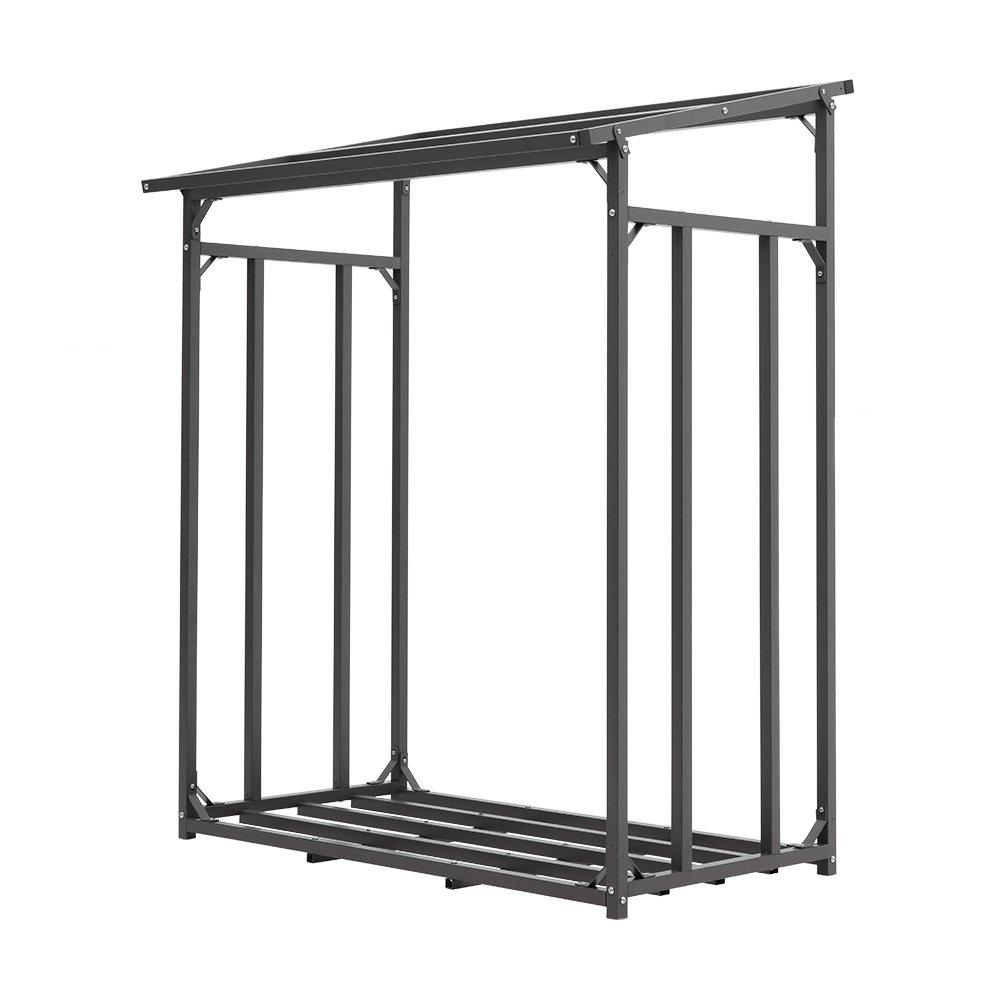 Black - Breeins - 165cm Metal Firewood Rack with Roof Cover - 7
