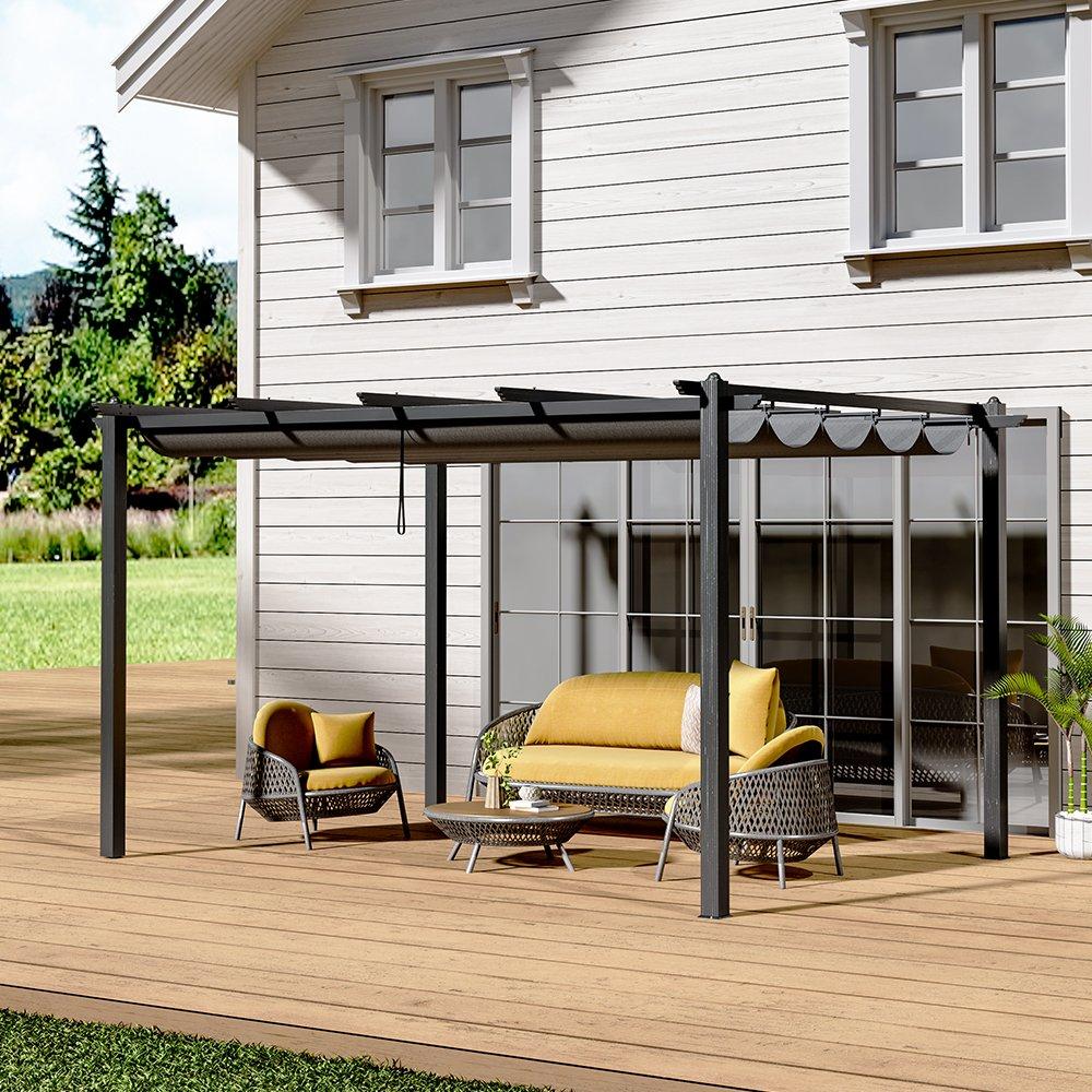Black - Breeins - 4m Aluminum Patio Pergola with Canopy Roof - 1