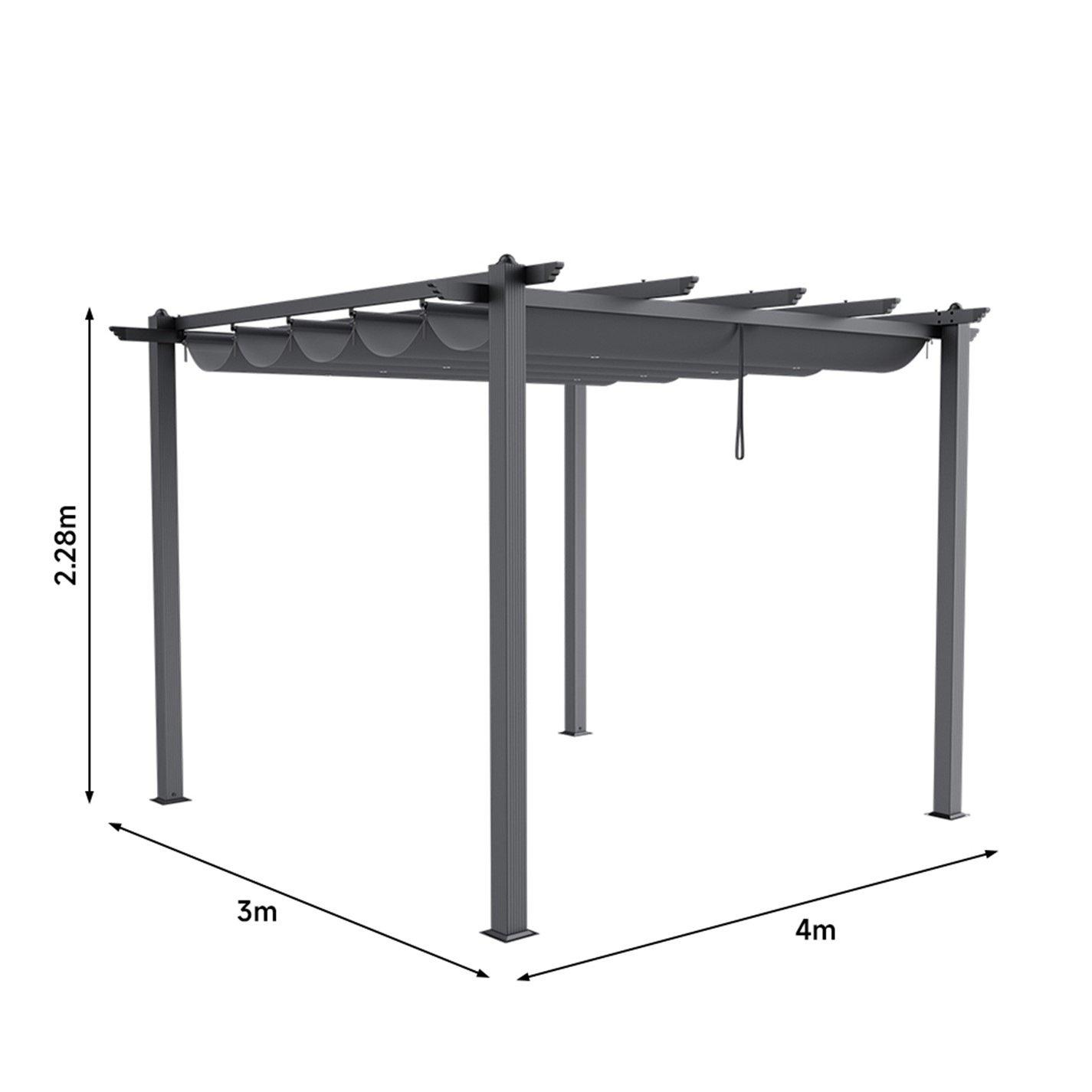 Black - Breeins - 4m Aluminum Patio Pergola with Canopy Roof - 9