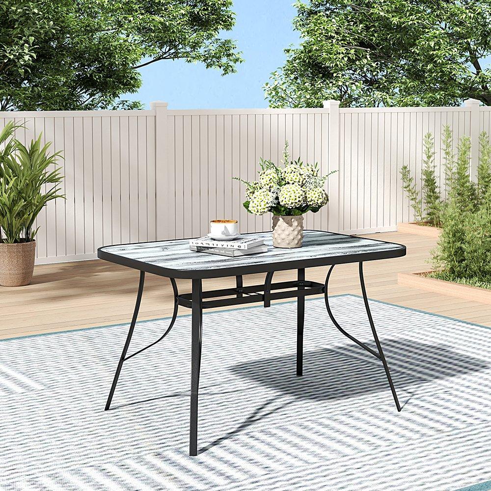 Black And White - Breeins - 120cm White Wood Grain Glass Garden Table - 1