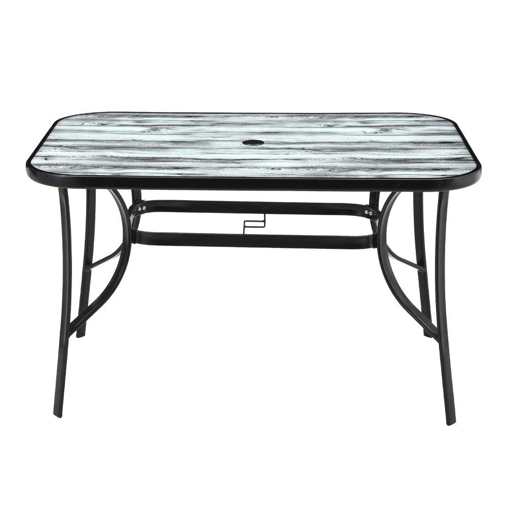 Black And White - Breeins - 120cm White Wood Grain Glass Garden Table - 3