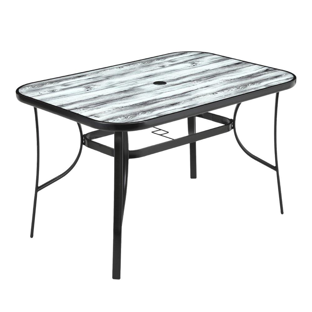 Black And White - Breeins - 120cm White Wood Grain Glass Garden Table - 4