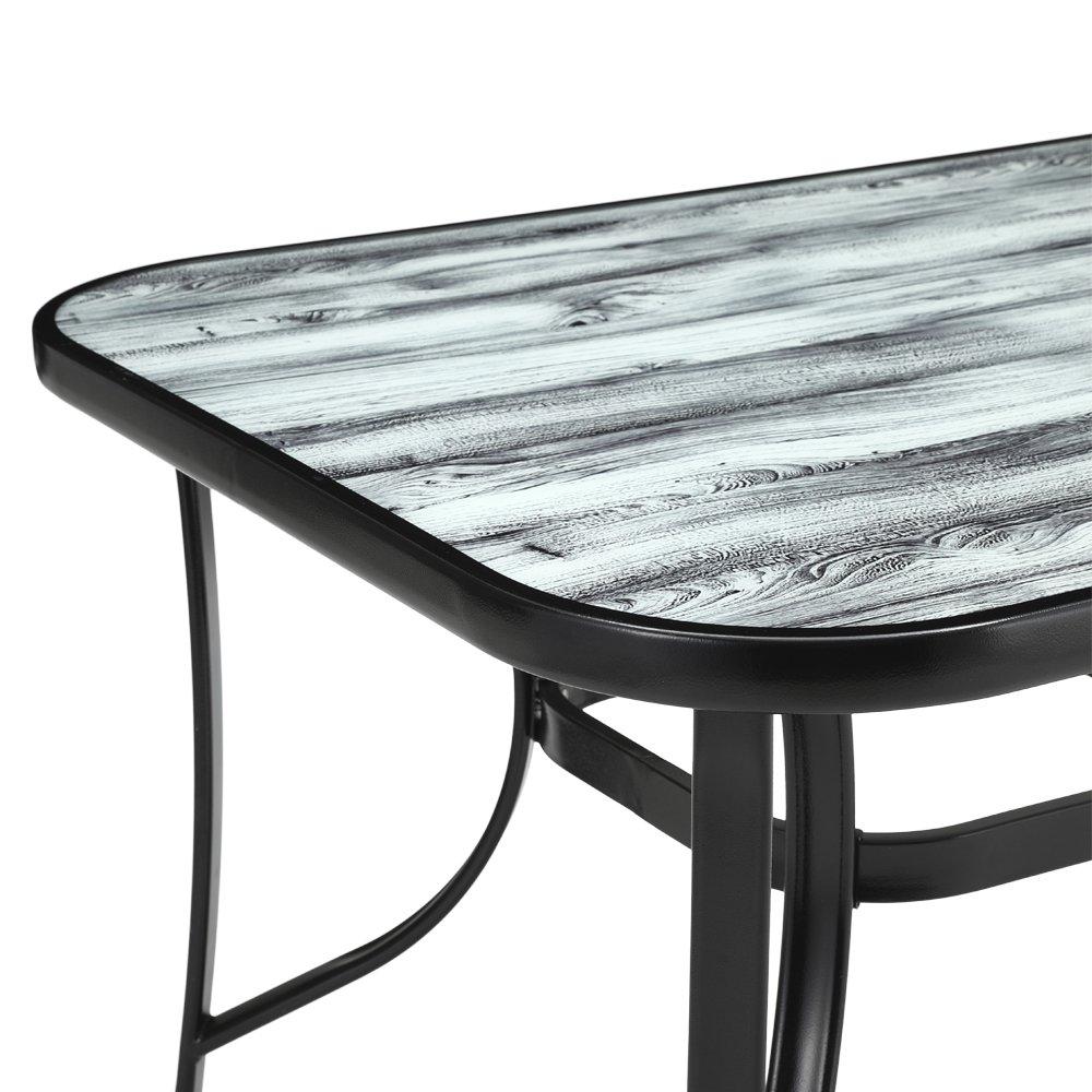 Black And White - Breeins - 120cm White Wood Grain Glass Garden Table - 5