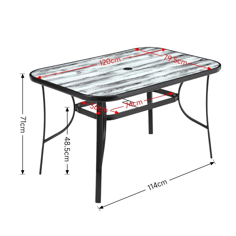 Black And White - Breeins - 120cm White Wood Grain Glass Garden Table - 8