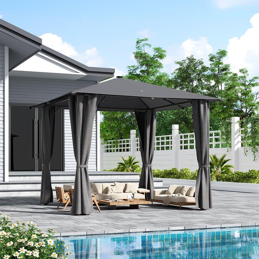 Grey - Breeins - Metal Gazebo with Lights - 2
