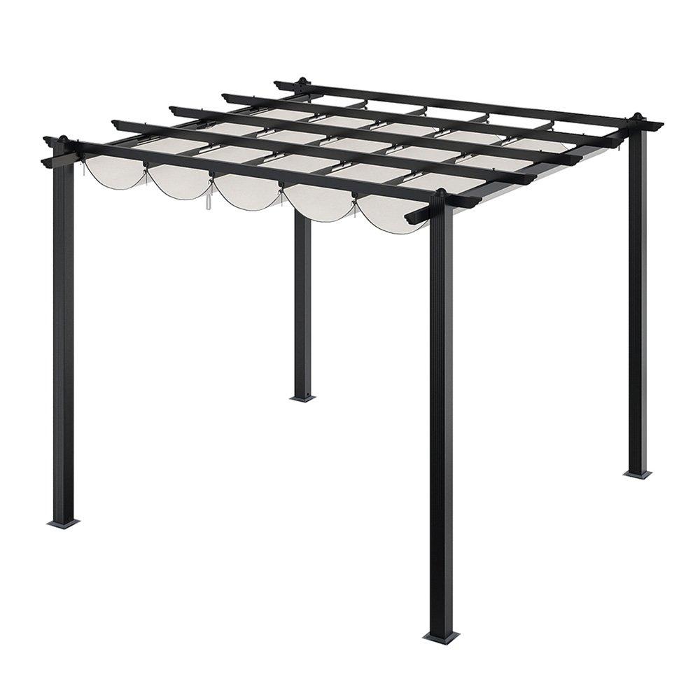 Black And White - Breeins - 10x10ft Aluminium Pergola with Retractable Roof - 2