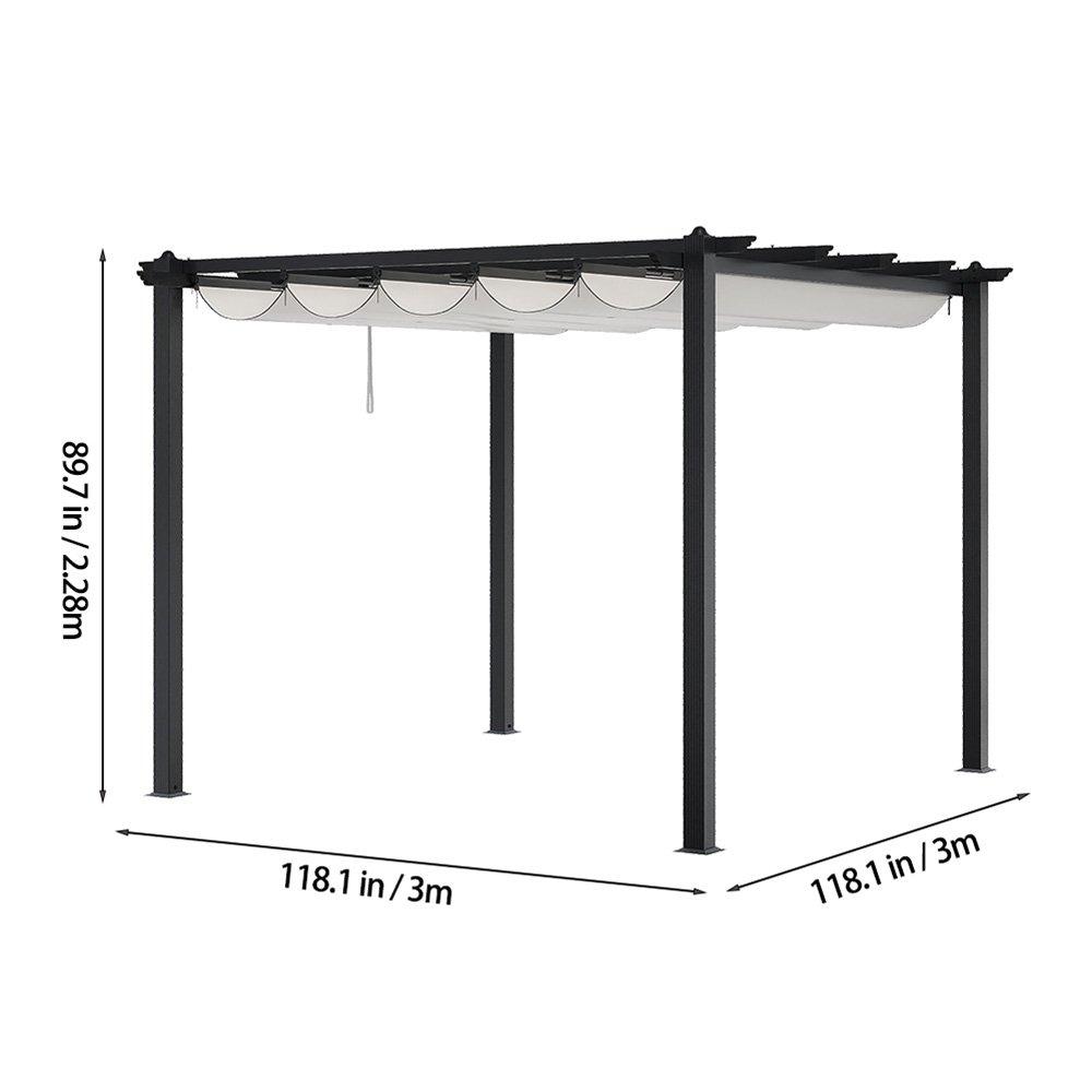 Black And White - Breeins - 10x10ft Aluminium Pergola with Retractable Roof - 7