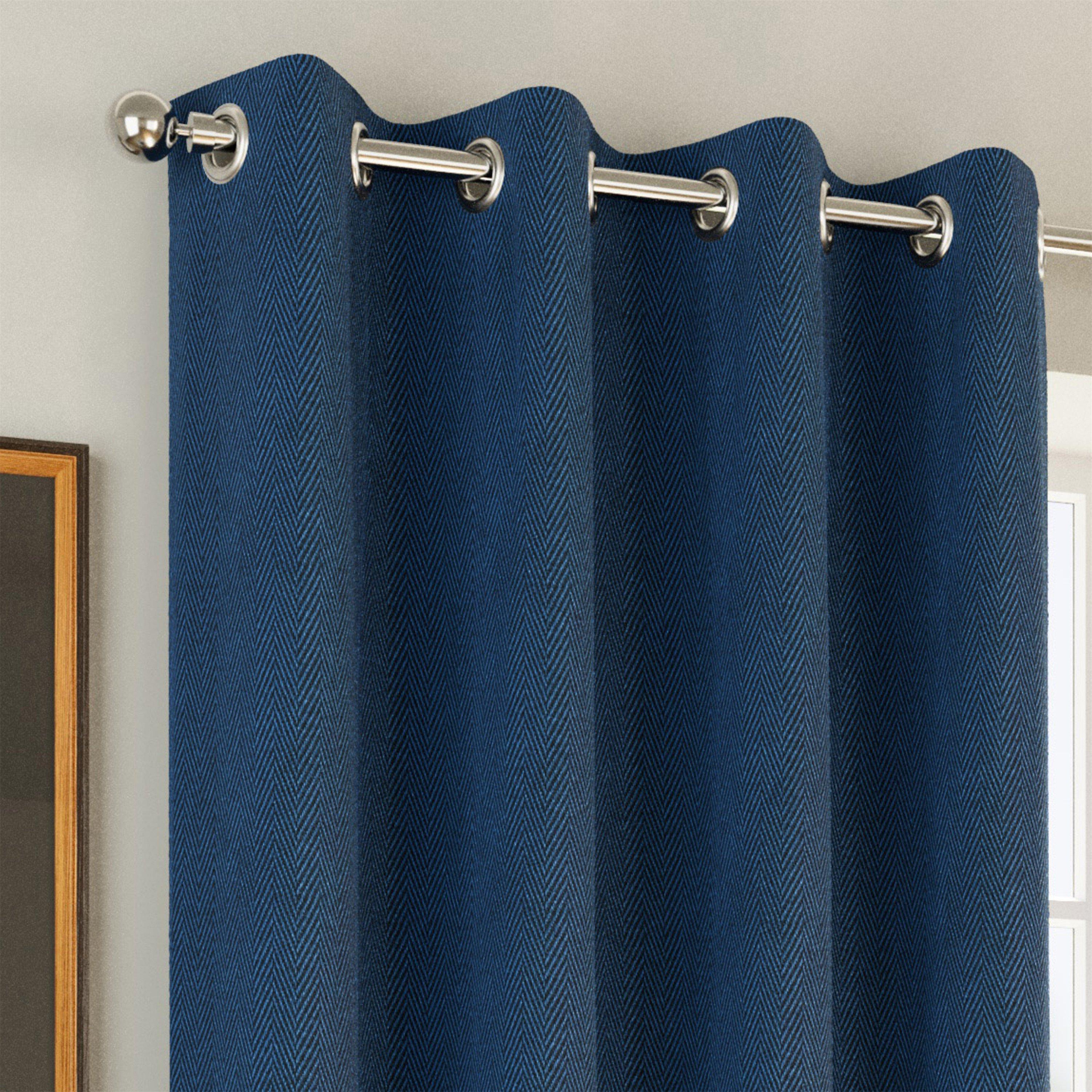 Navy - Enhanced Living - Chester Navy 100% Blackout Herringbone Curtains - 2