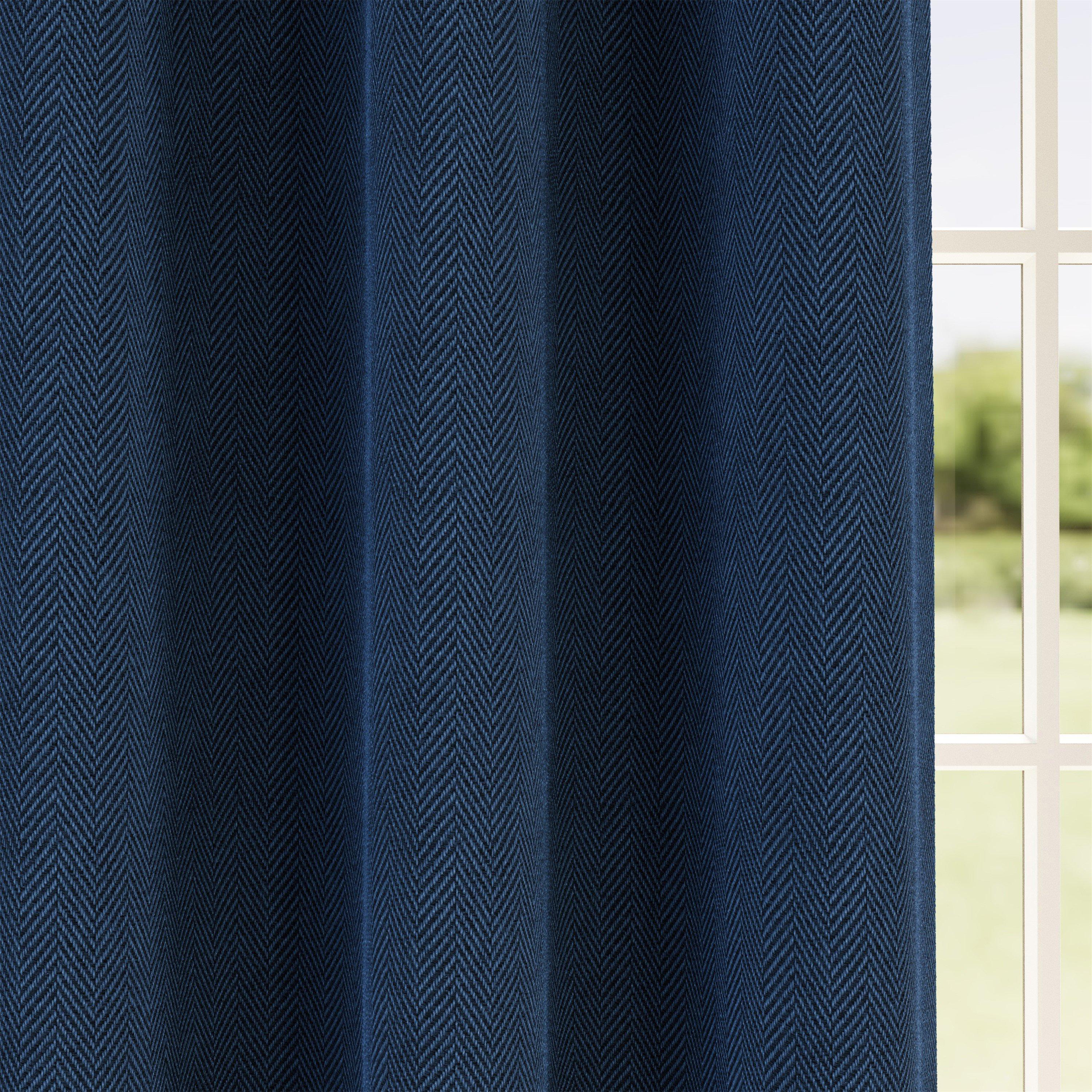 Navy - Enhanced Living - Chester Navy 100% Blackout Herringbone Curtains - 3