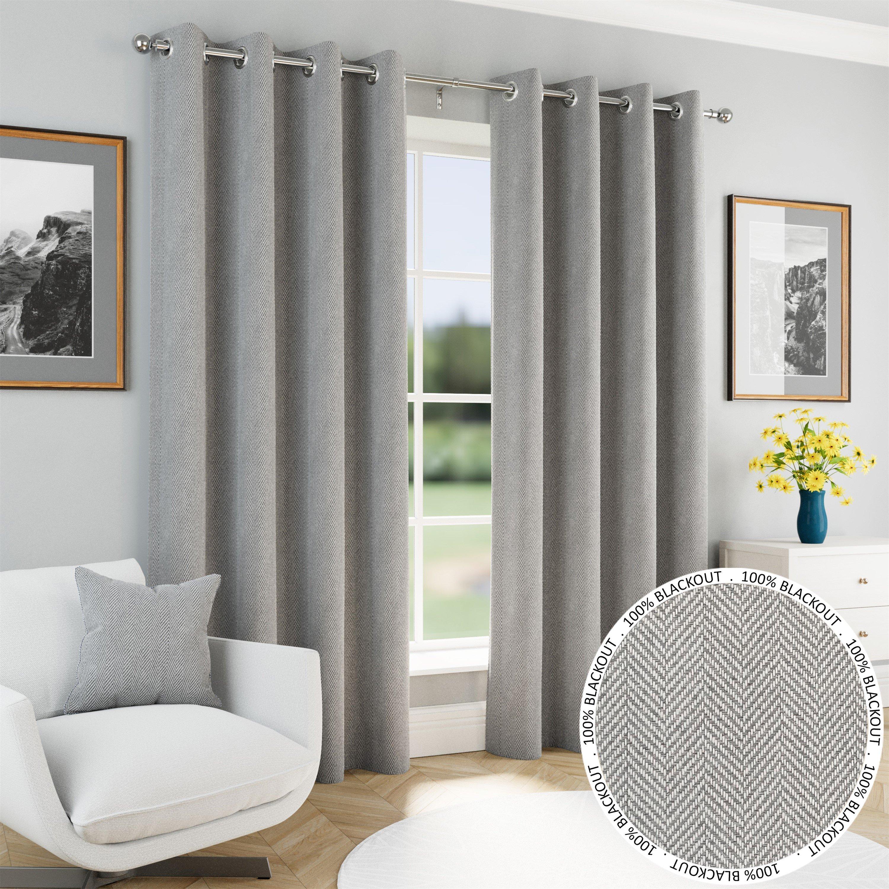 Enhanced Living  Chester 100% Blackout Herringbone Curtains Grey - 117x183cm