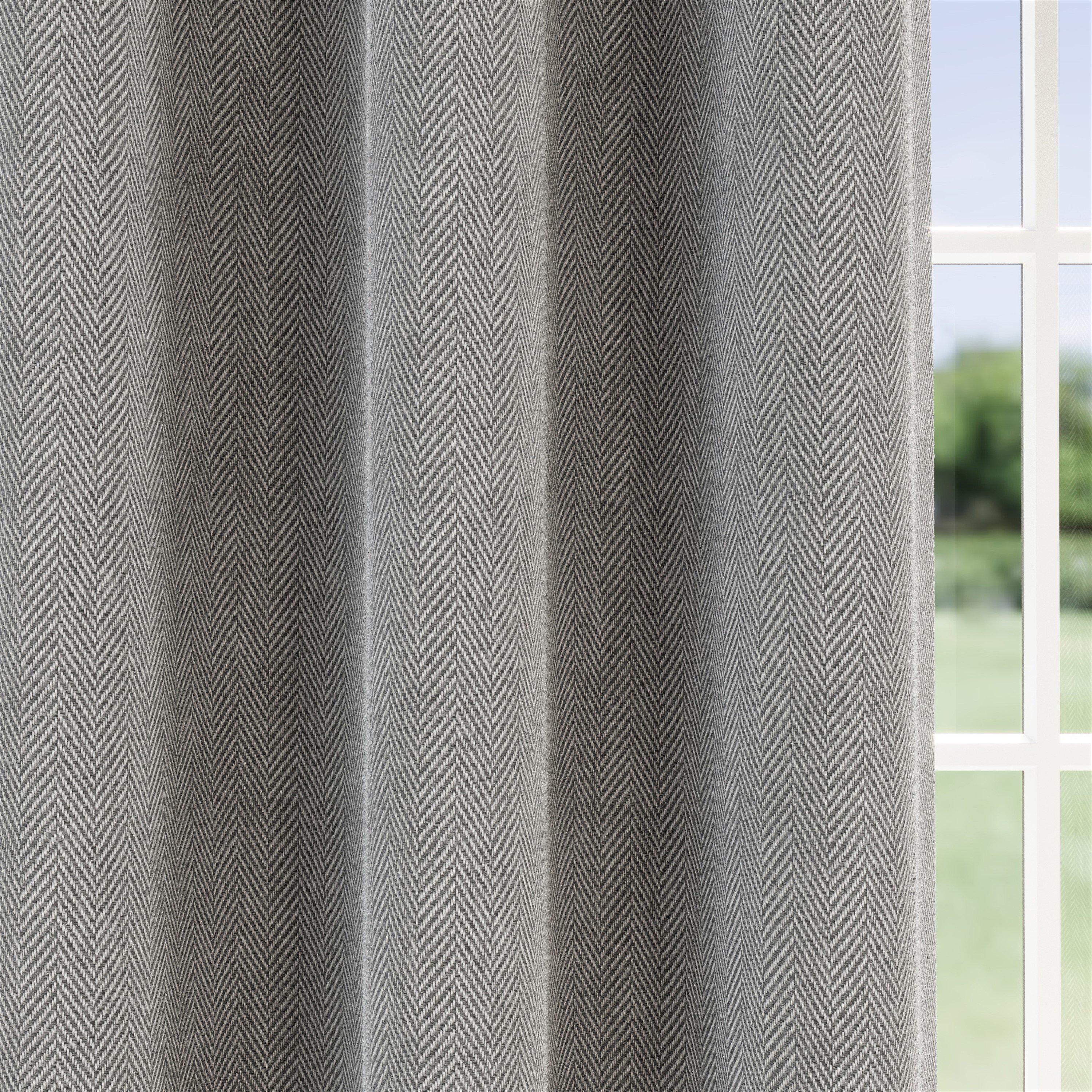 Grey - Enhanced Living - Chester Grey 100% Blackout Herringbone Curtains - 3