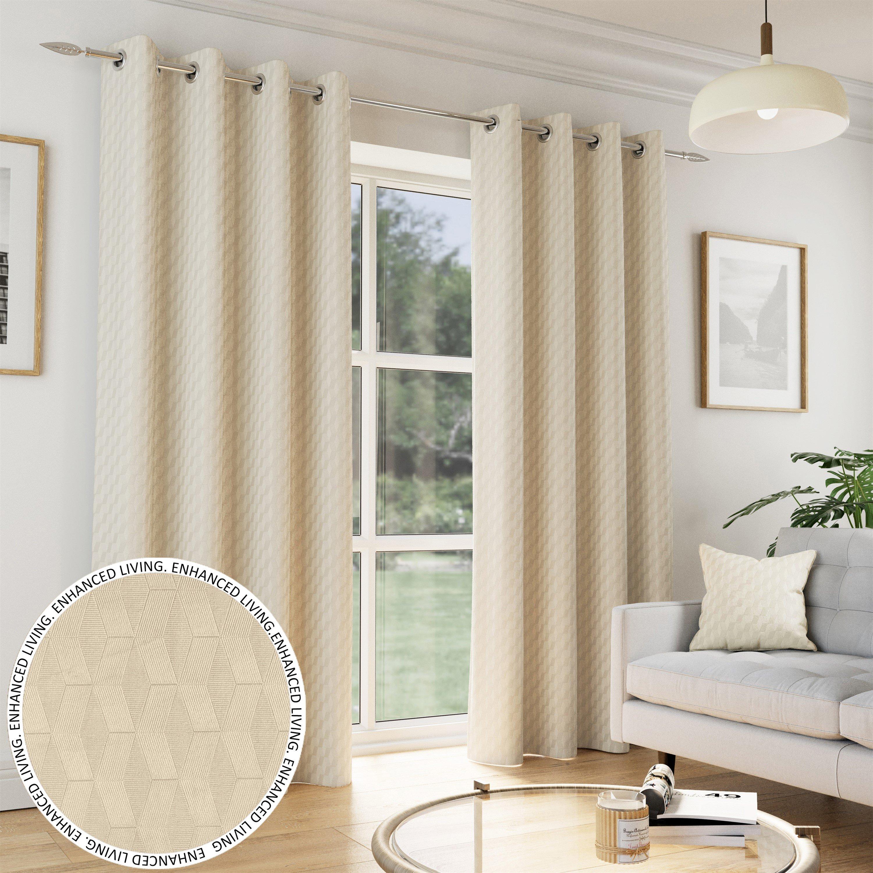 Cream - Enhanced Living - Tokyo Cream Room Darkening Velvet Eyelet Curtains - 1