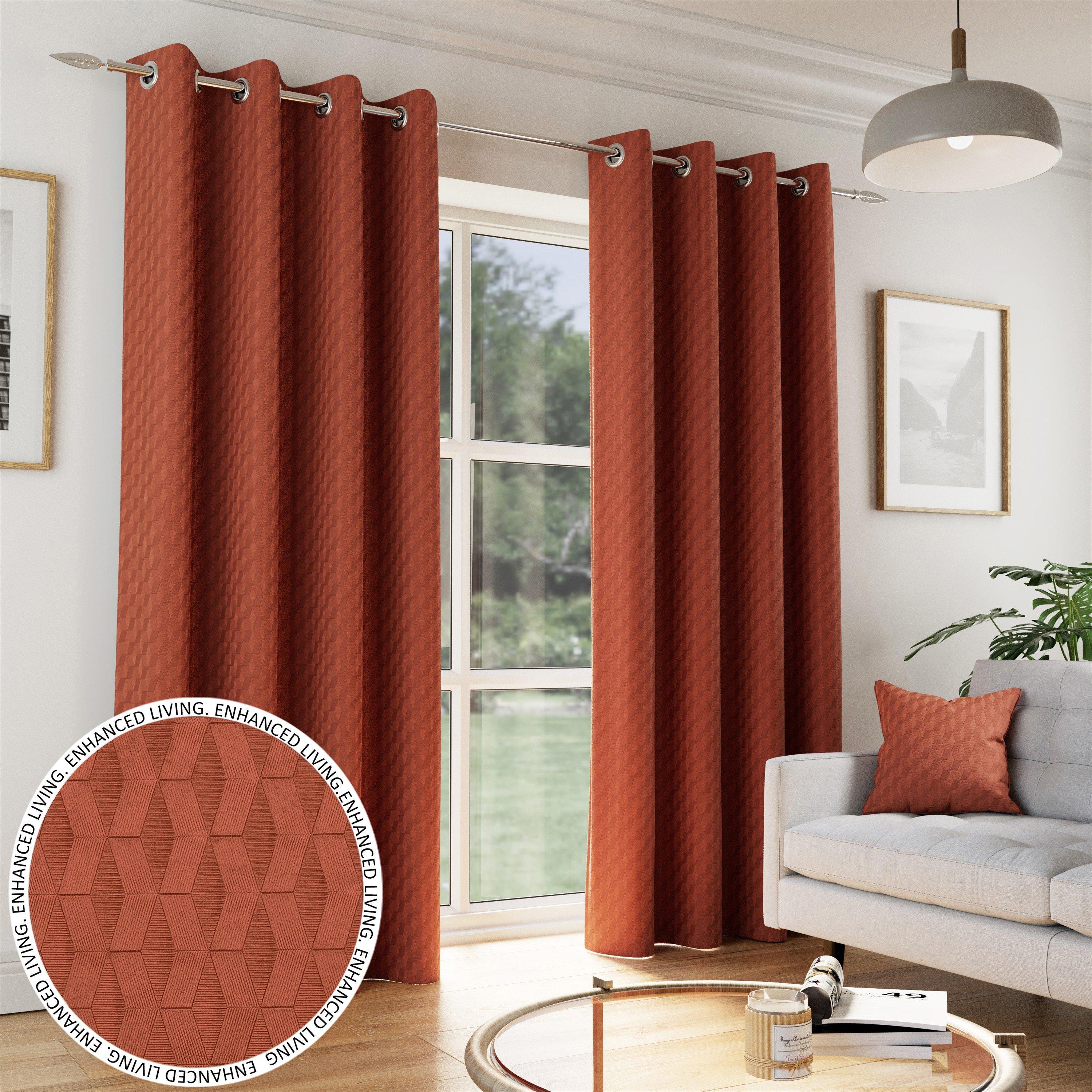 Orange - Enhanced Living - Tokyo Orange Room Darkening Velvet Eyelet Curtains - 1