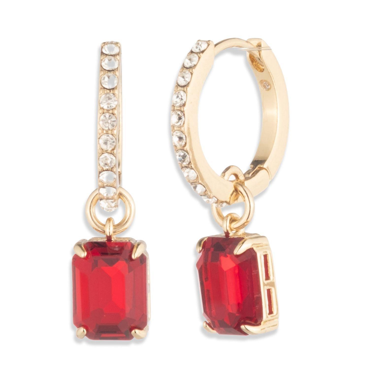 Gold / Siam - Lauren Ralph Lauren - Lauren Ralph Lauren Red & Gold Pave Huggie Drop Earrings