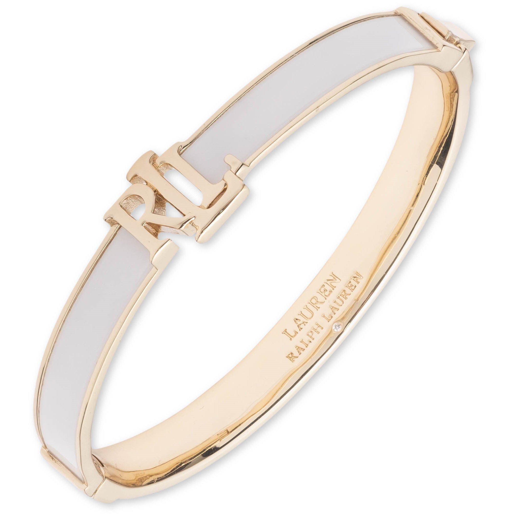 White / Gold - Lauren by Ralph Lauren - Lauren Ralph Lauren White & Gold Logo Bangle - 1