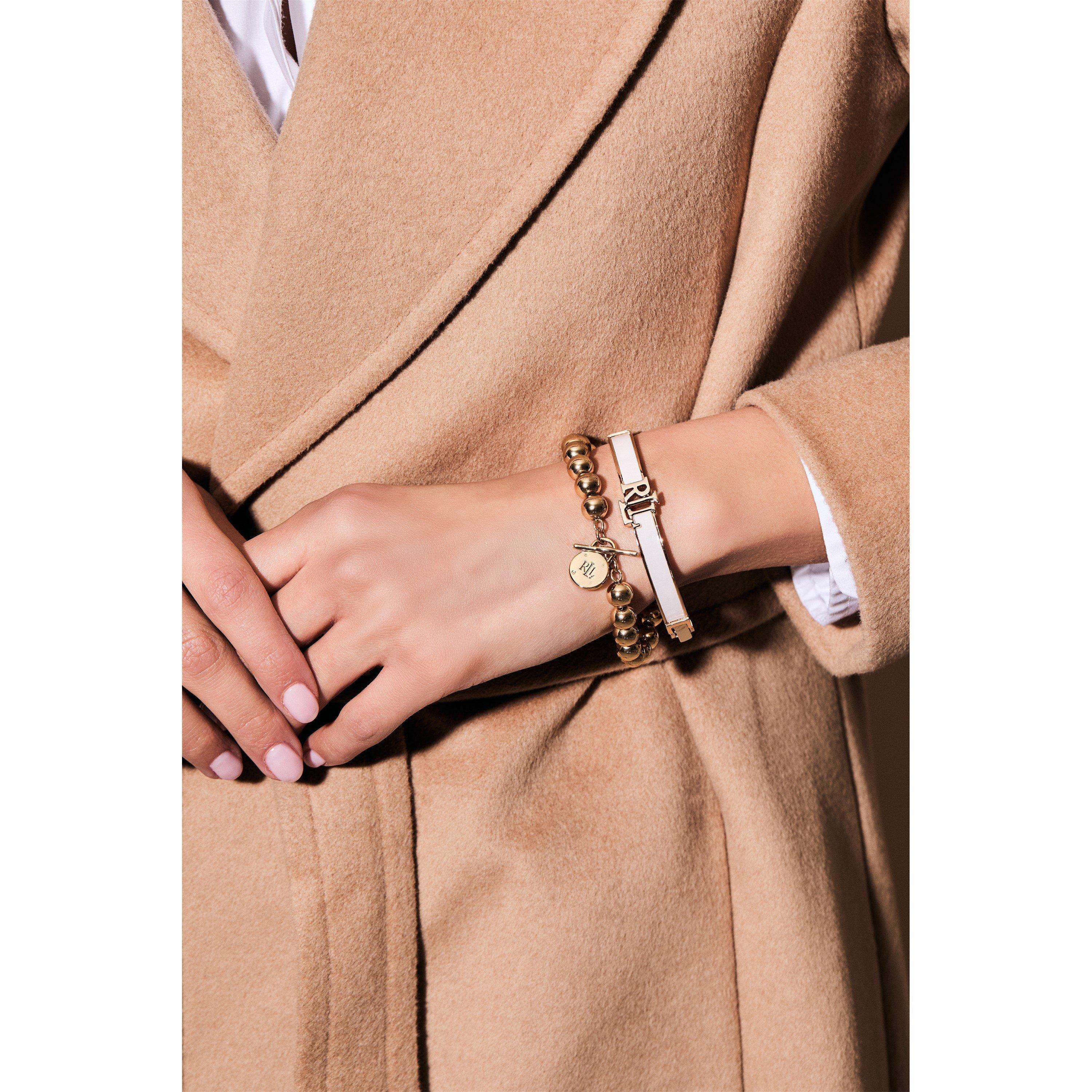 White / Gold - Ralph Lauren - Lauren Ralph Lauren White & Gold Logo Bangle - 2