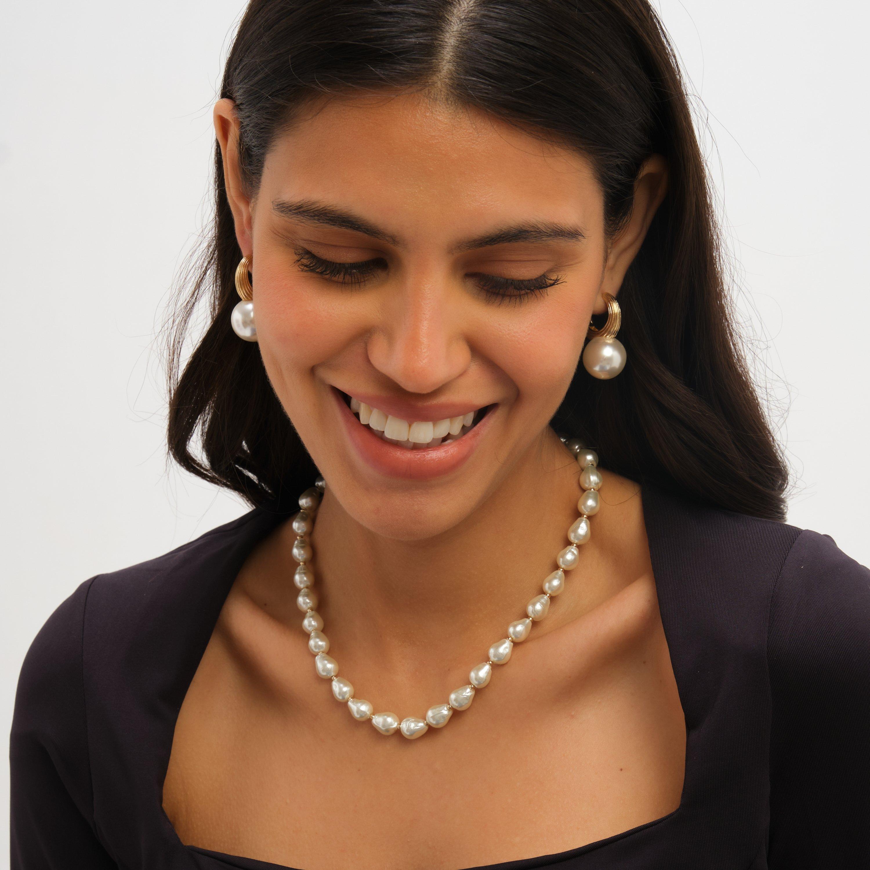 Gold - Jon Richard - Ridge Hoop And Pearl Statement Earrings - 2