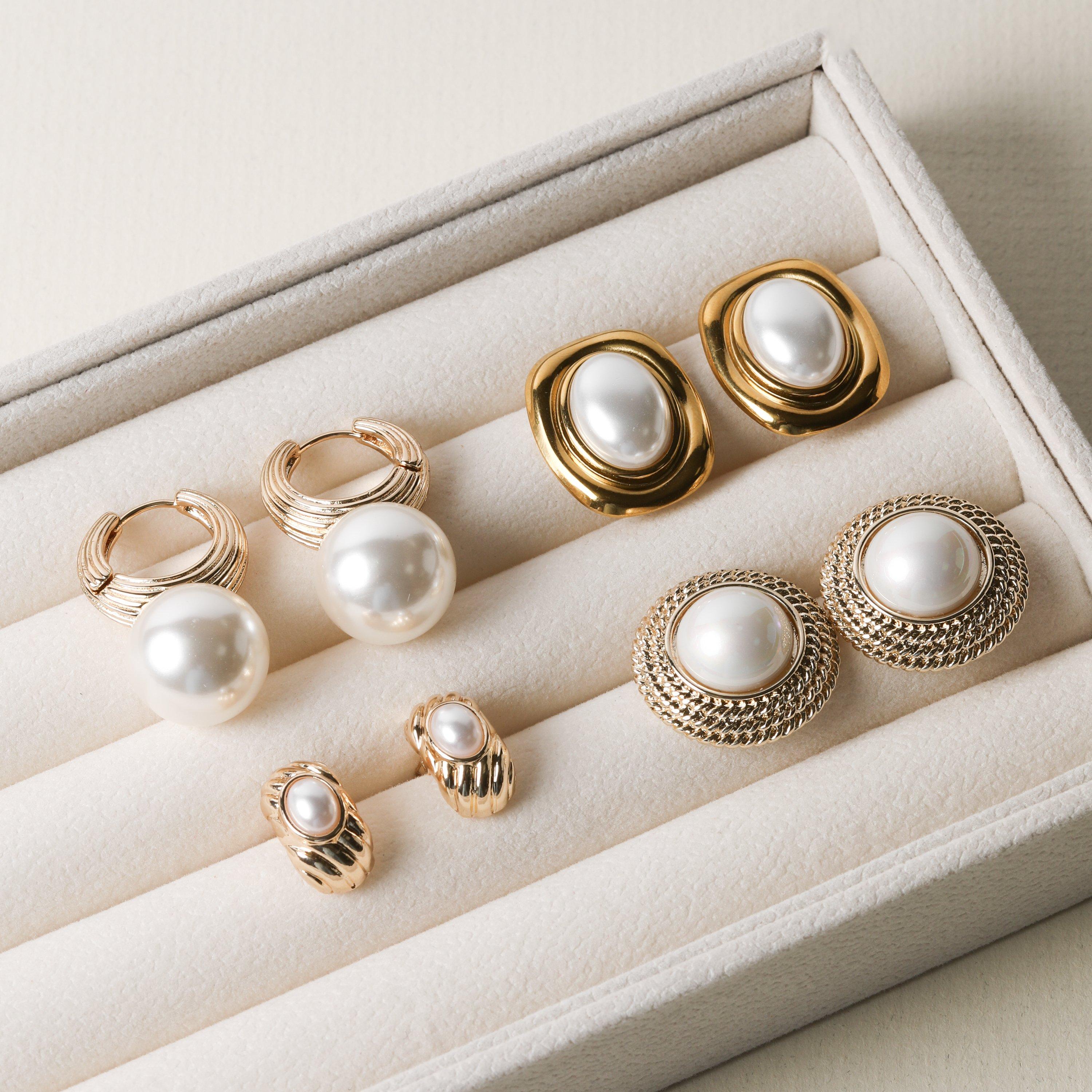 Gold - Jon Richard - Ridge Hoop And Pearl Statement Earrings - 3