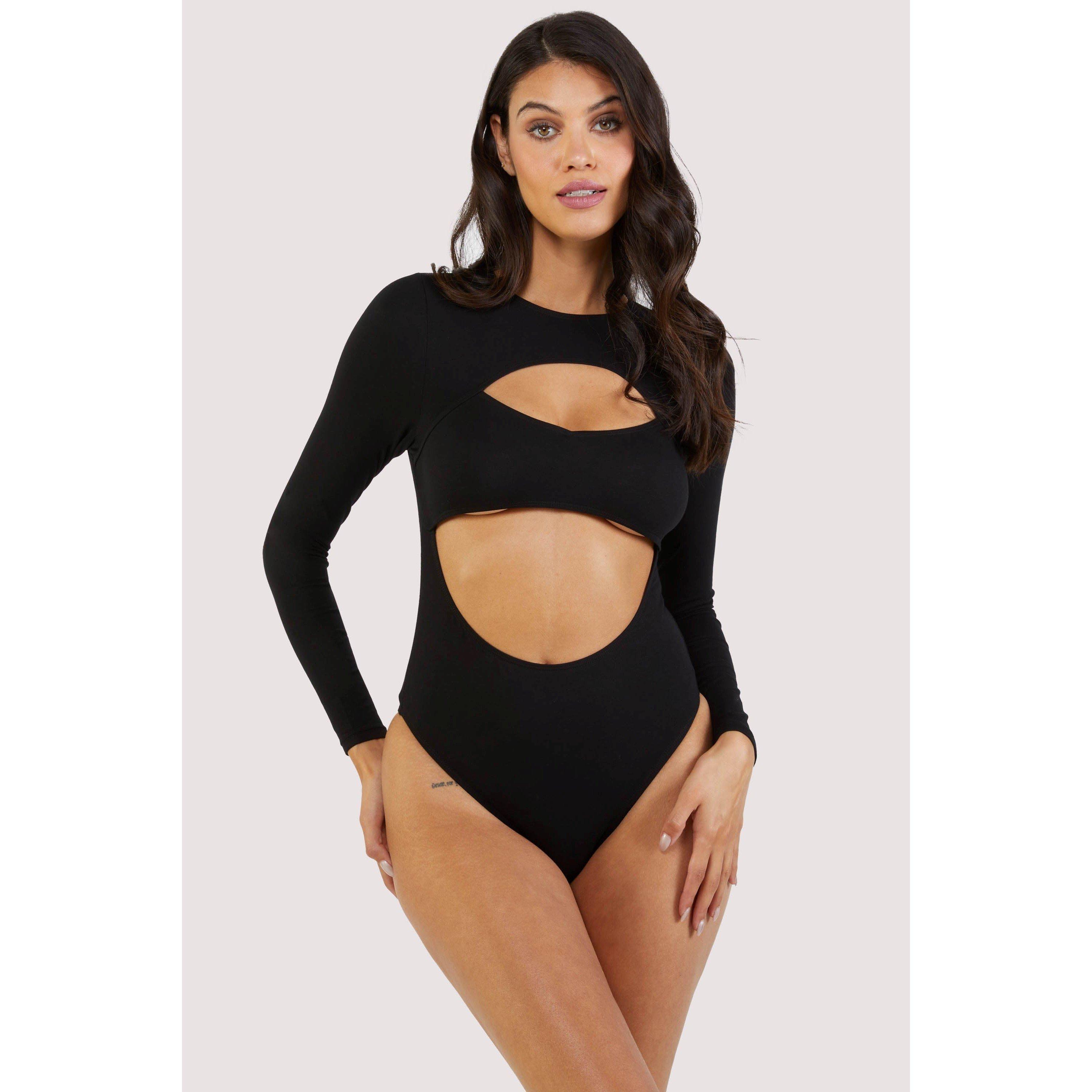 Black - Wolf and Whistle - Laurel Cut-Out Jersey Long-Sleeved Body - 4
