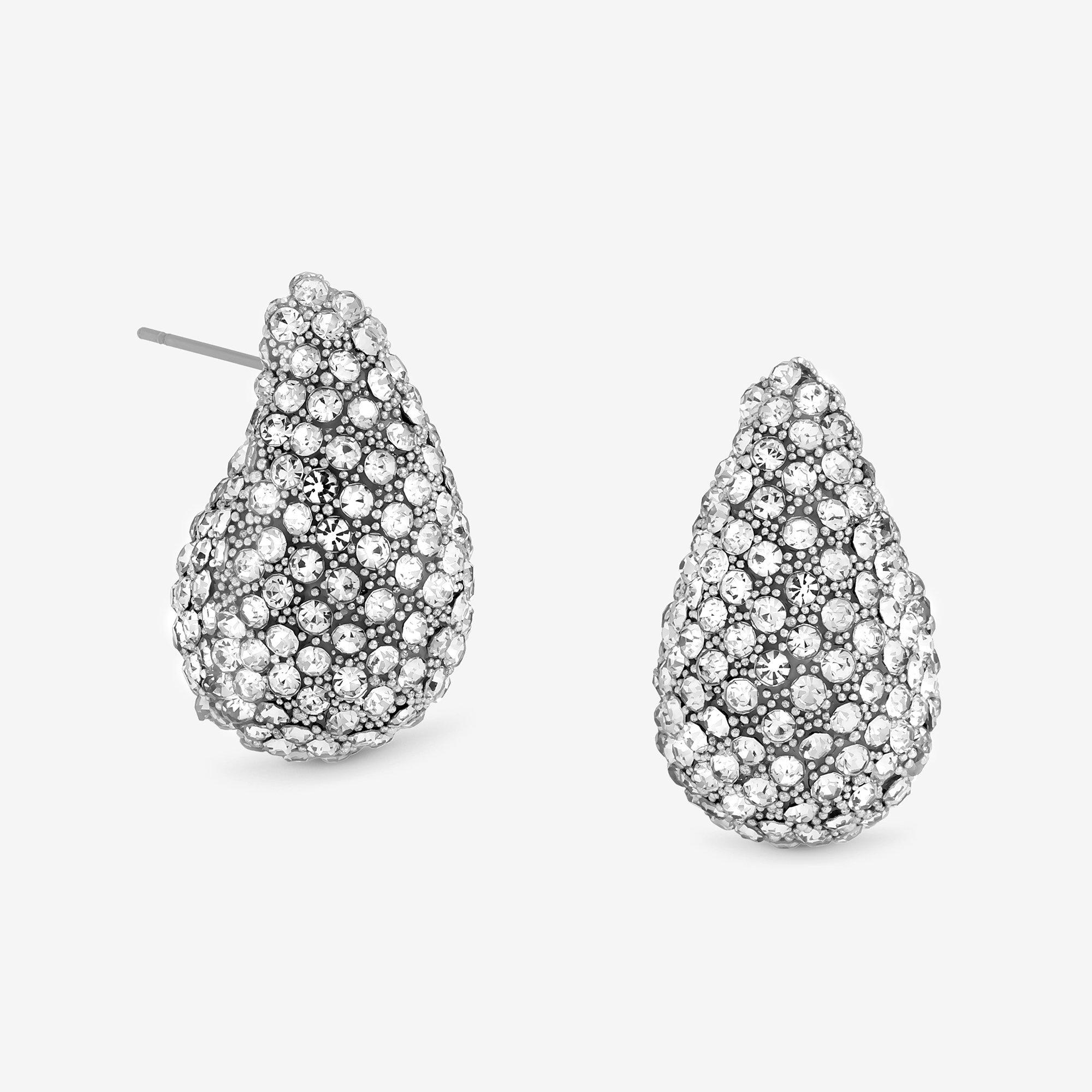 Silver - Mood - Silver Crystal Dome Stud Earrings - 1