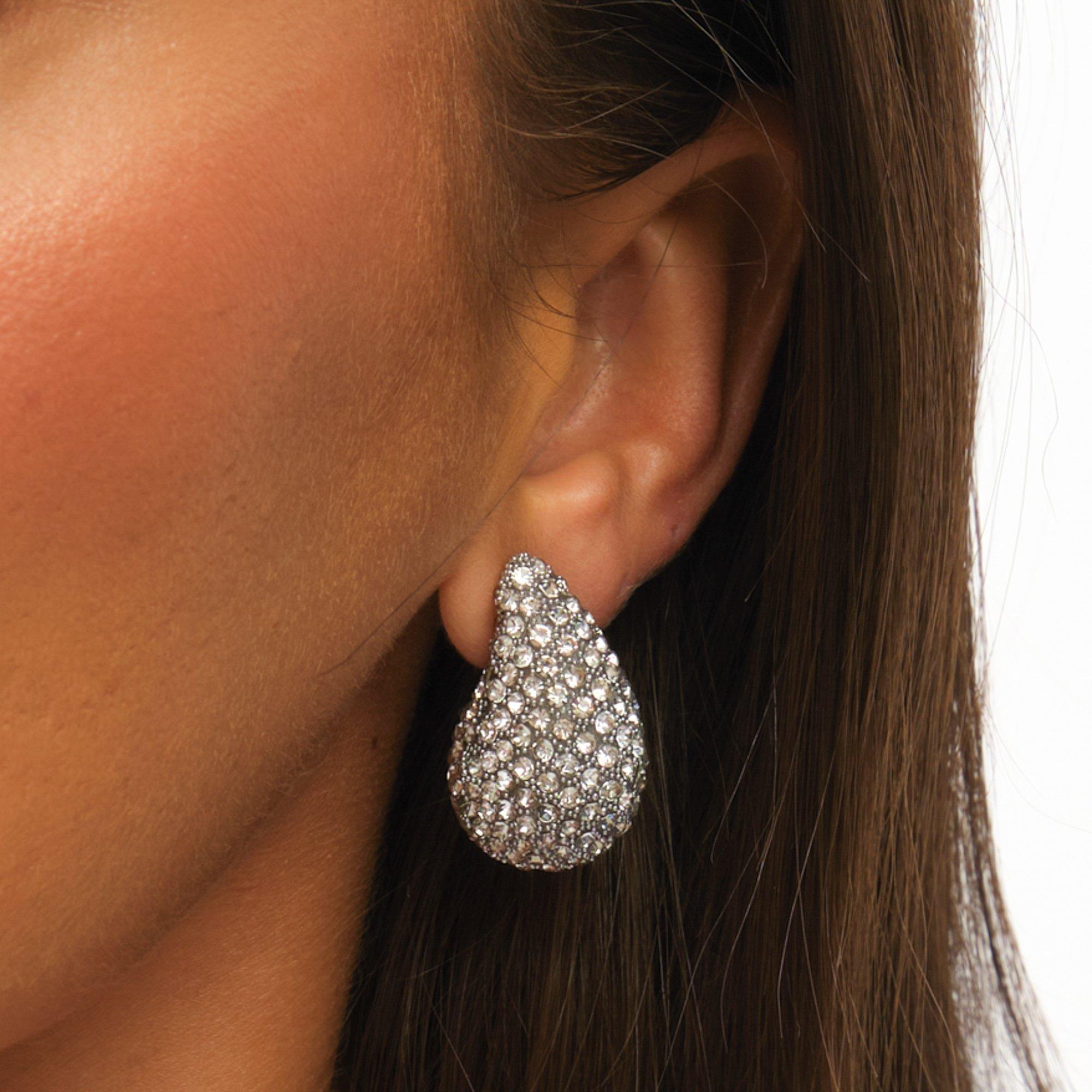 Silver - Mood - Silver Crystal Dome Stud Earrings - 2