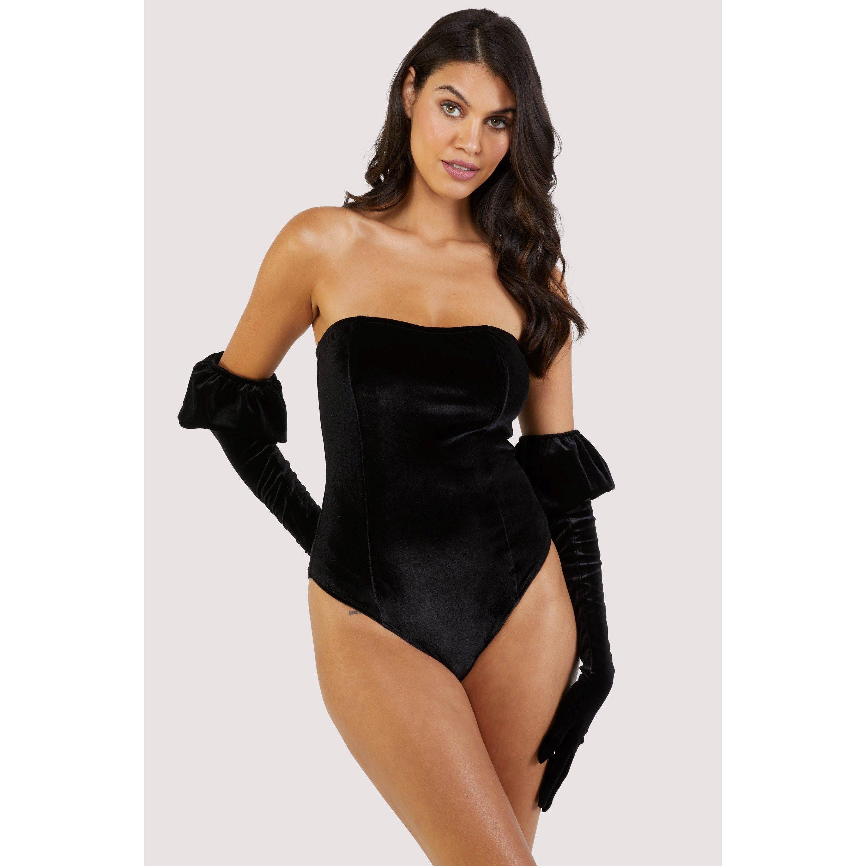 Black - Wolf and Whistle - Halina PUff-Sleeve Body With Built-In Gloves - 4