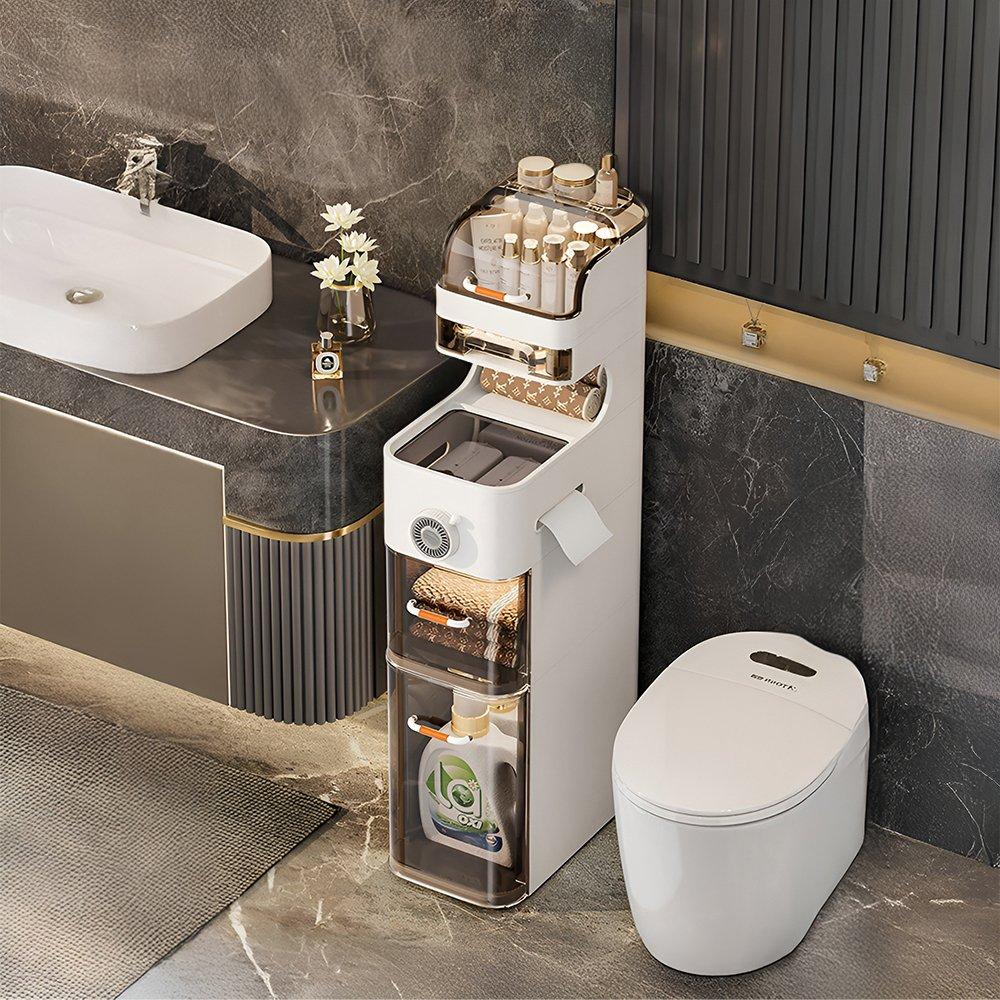 White - LIFE IDEAS - 6-Tier Narrow Organiser with Drawers and Wheels - 3