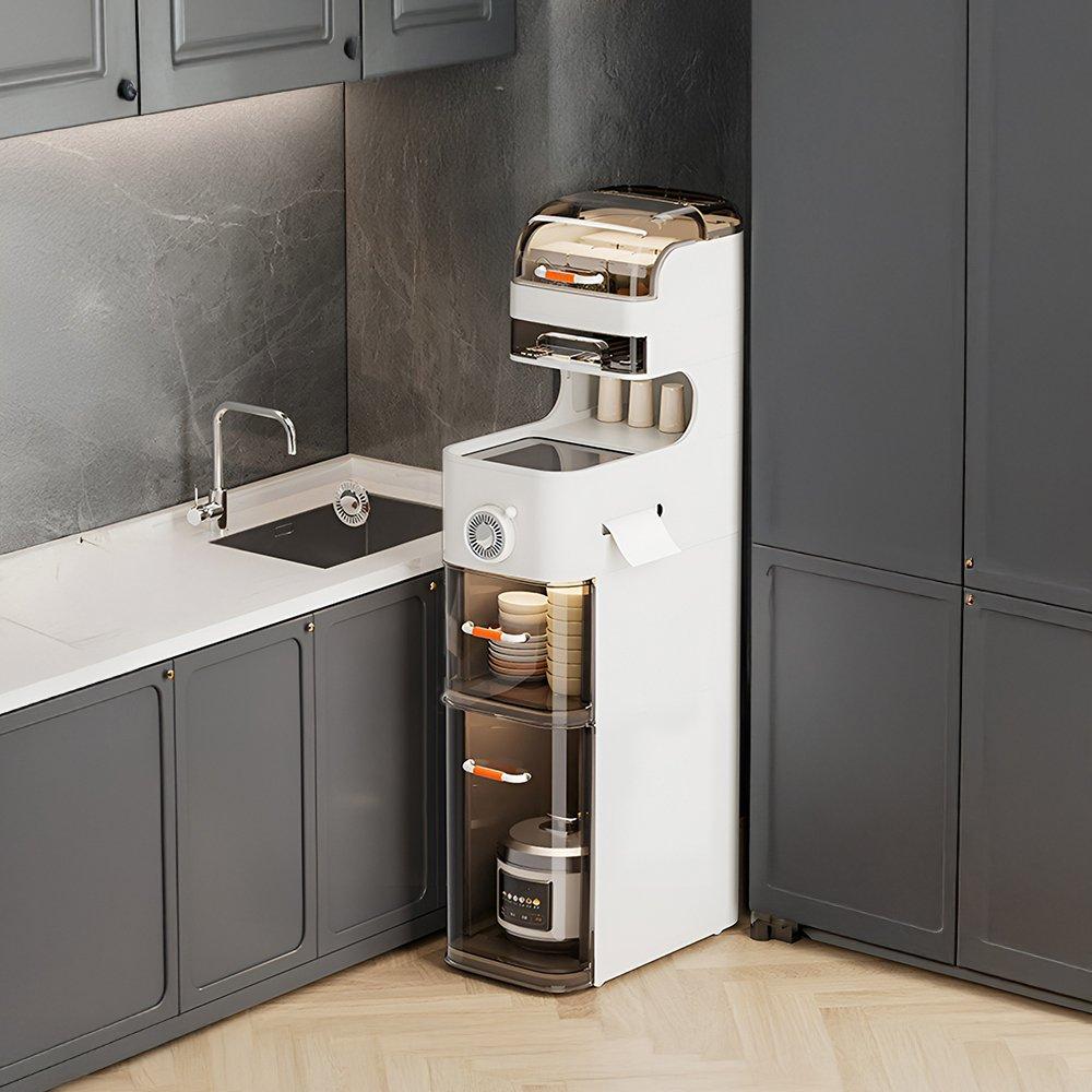 White - LIFE IDEAS - 6-Tier Narrow Organiser with Drawers and Wheels - 4