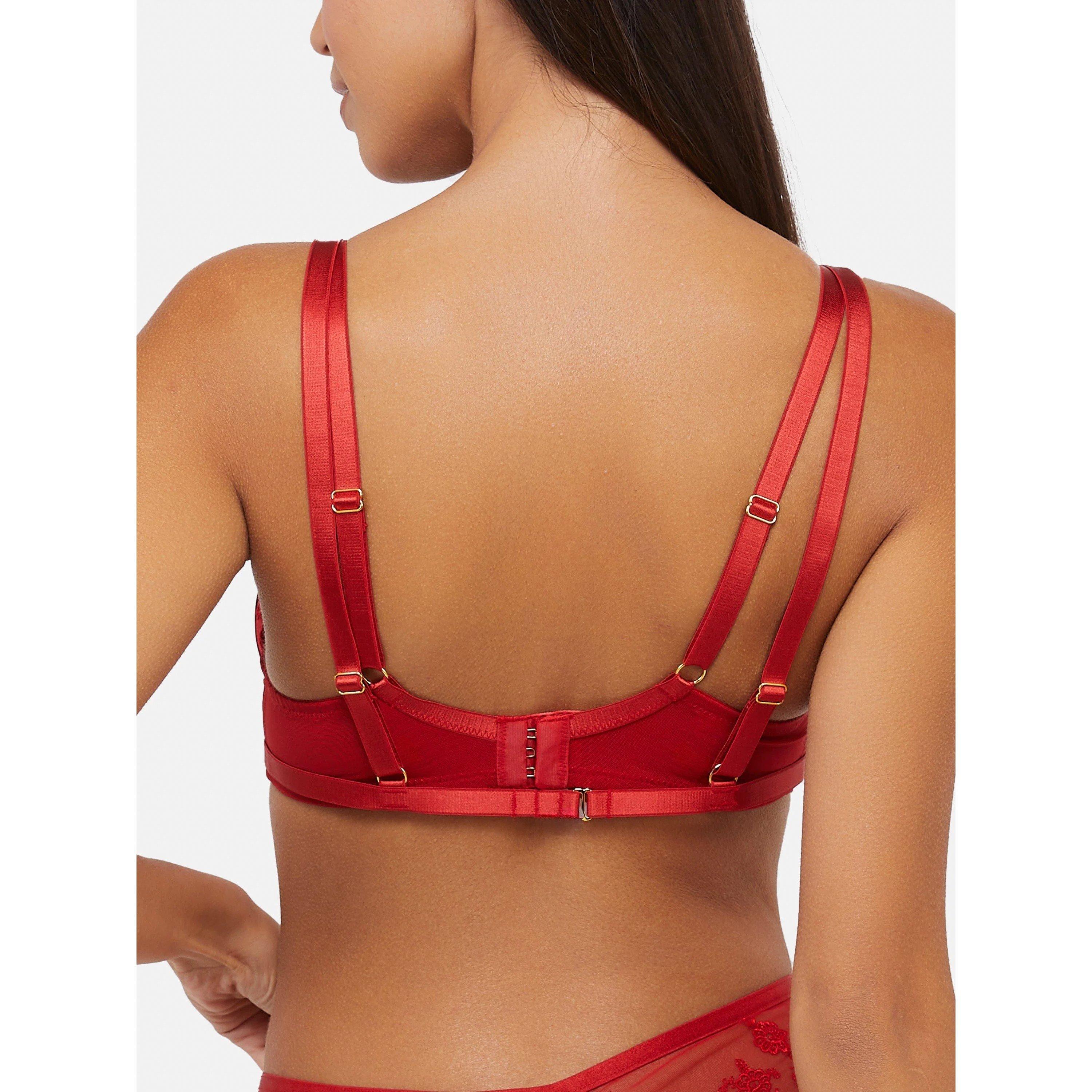 Red - Wolf and Whistle - Sarina Red Embroidery Strap Plunge Bra - 2
