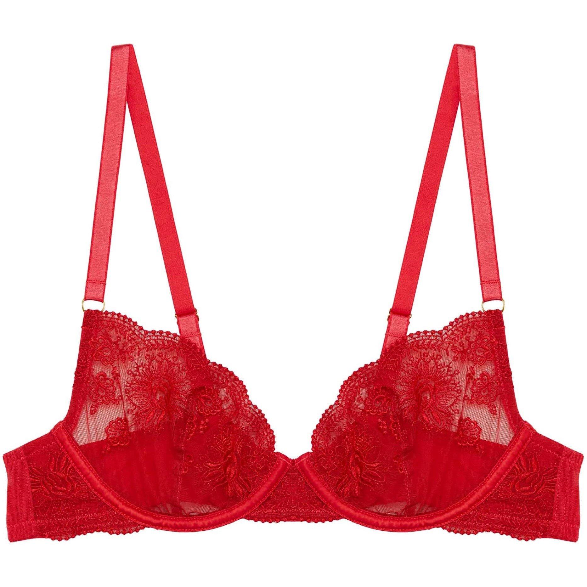 Red - Wolf and Whistle - Sarina Red Embroidery Strap Plunge Bra - 5