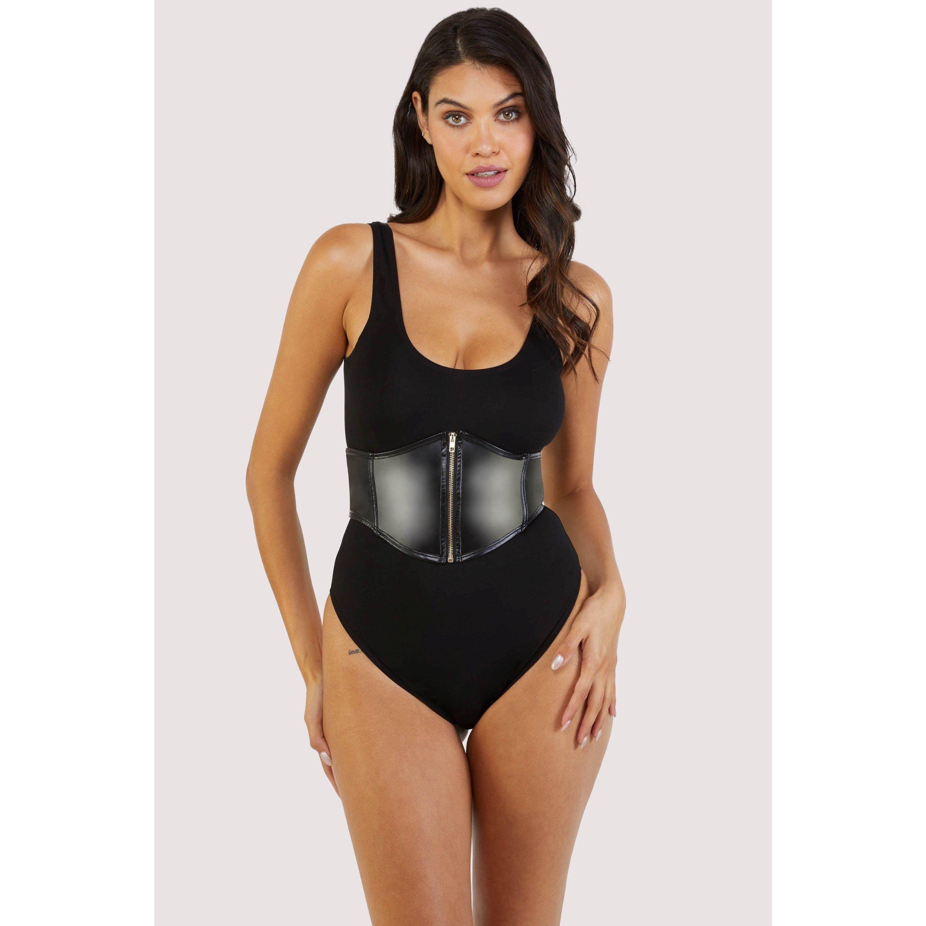 Black - Wolf and Whistle - Melody Jersey Body With PU Panel - 4