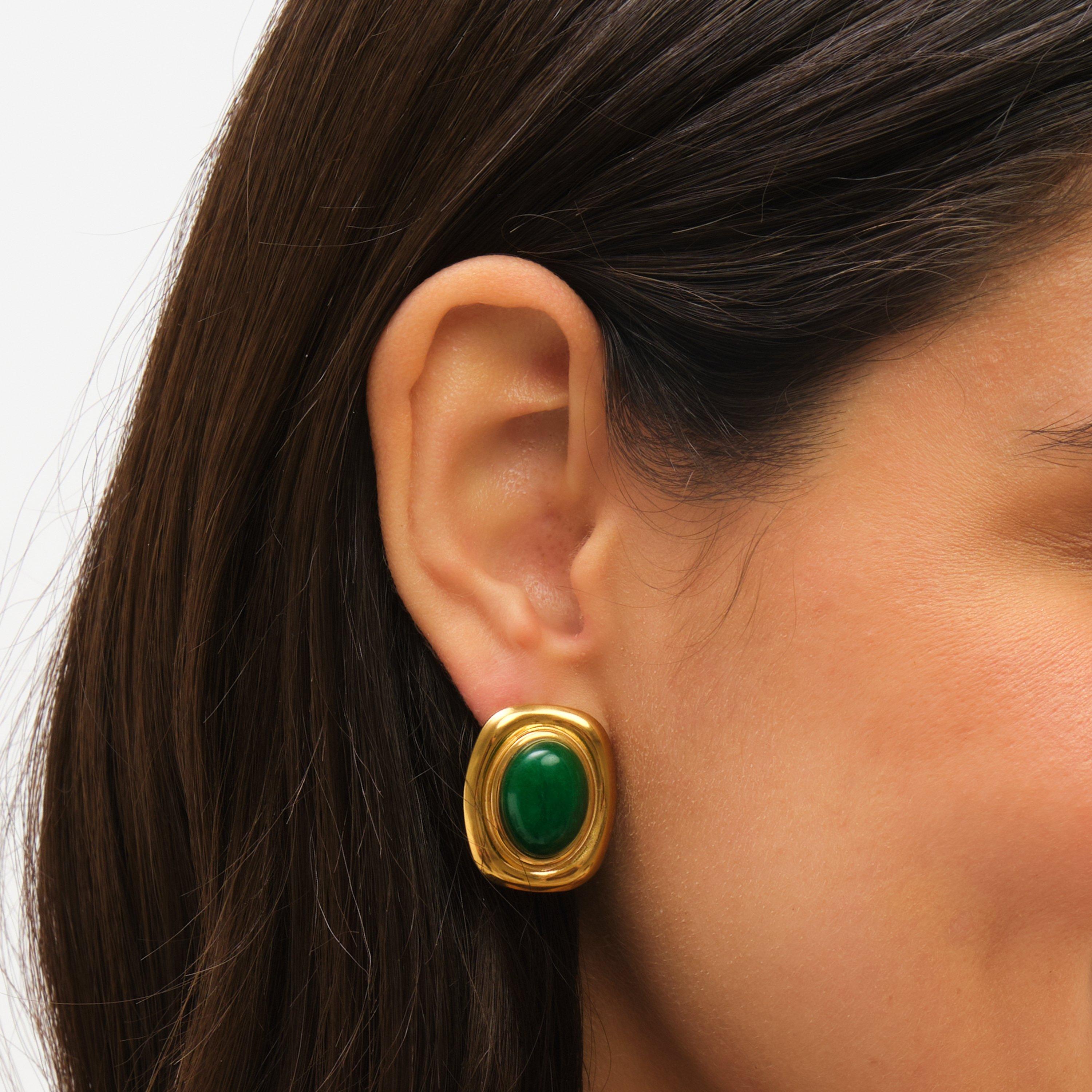 Gold - Jon Richard - Gold Plated And Green Statement Earrings - 2