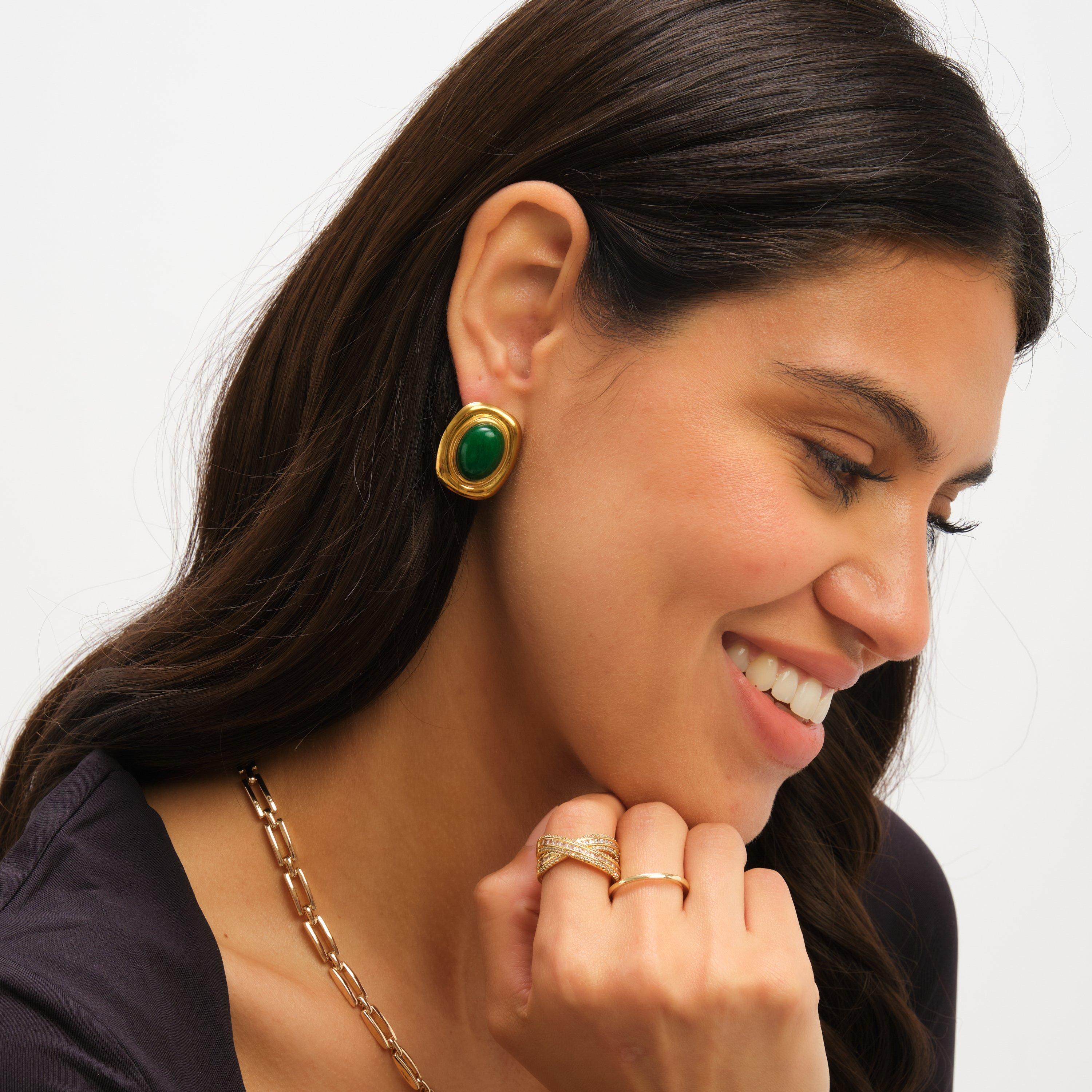 Gold - Jon Richard - Gold Plated And Green Statement Earrings - 4