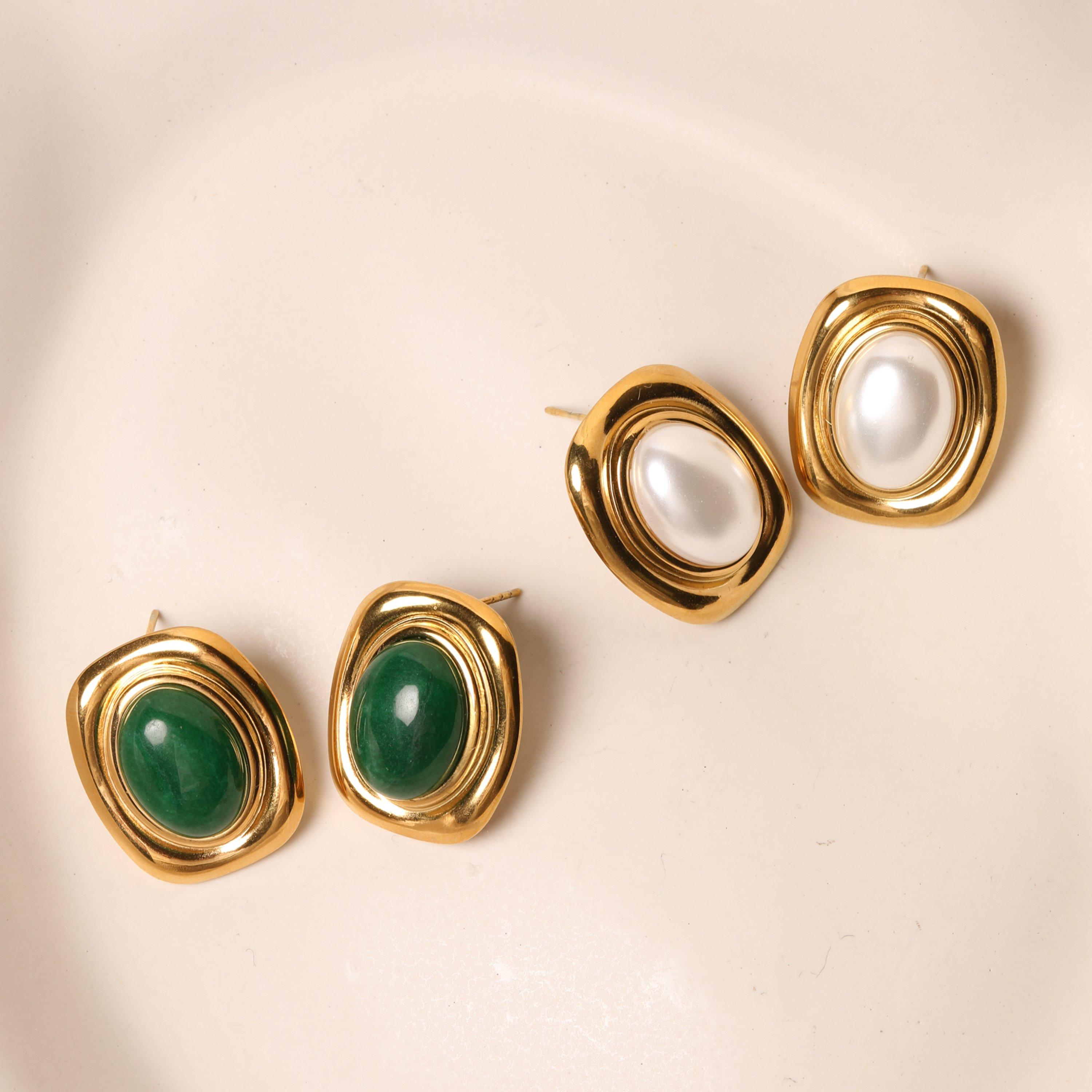 Gold - Jon Richard - Gold Plated And Green Statement Earrings - 5