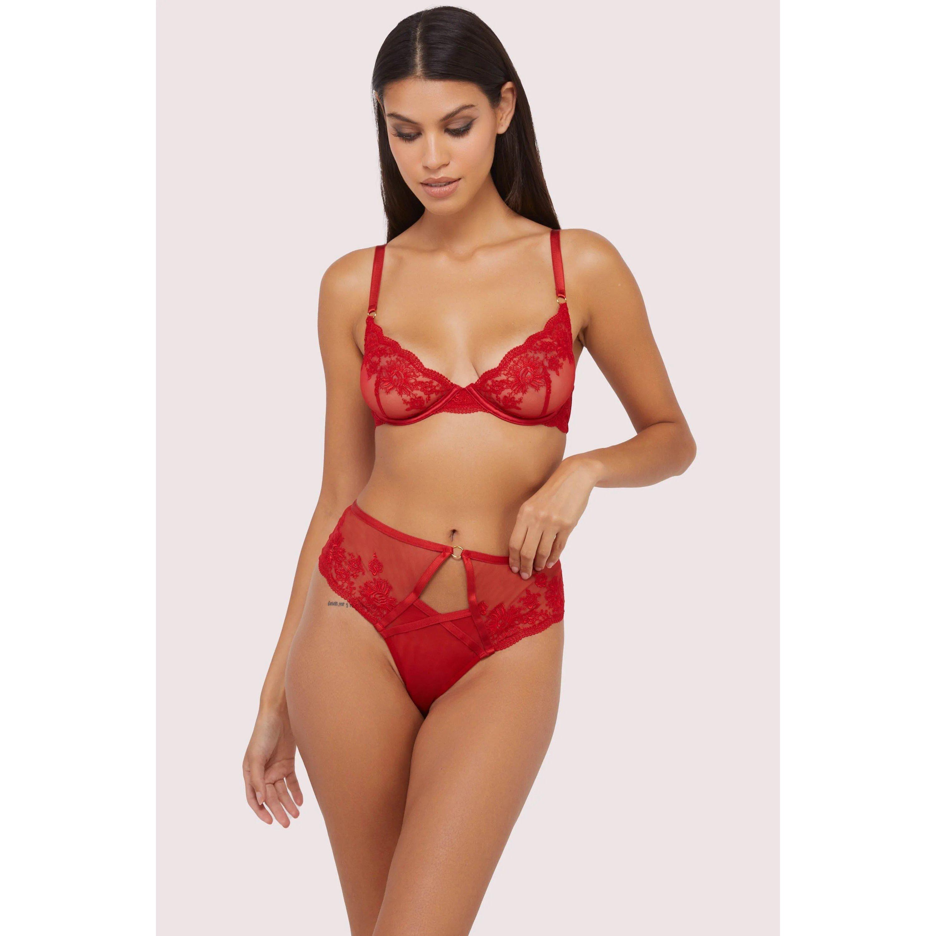Red - Wolf and Whistle - Sarina Red Embroidery High Waist Suspender Brief - 6