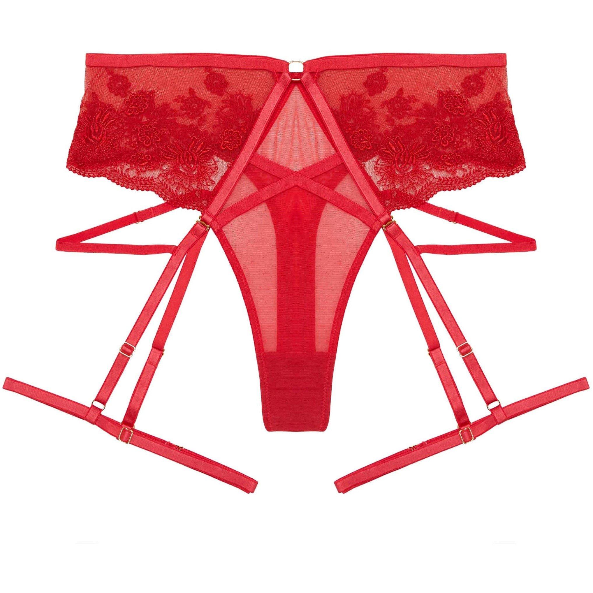 Red - Wolf and Whistle - Sarina Red Embroidery High Waist Suspender Brief - 7