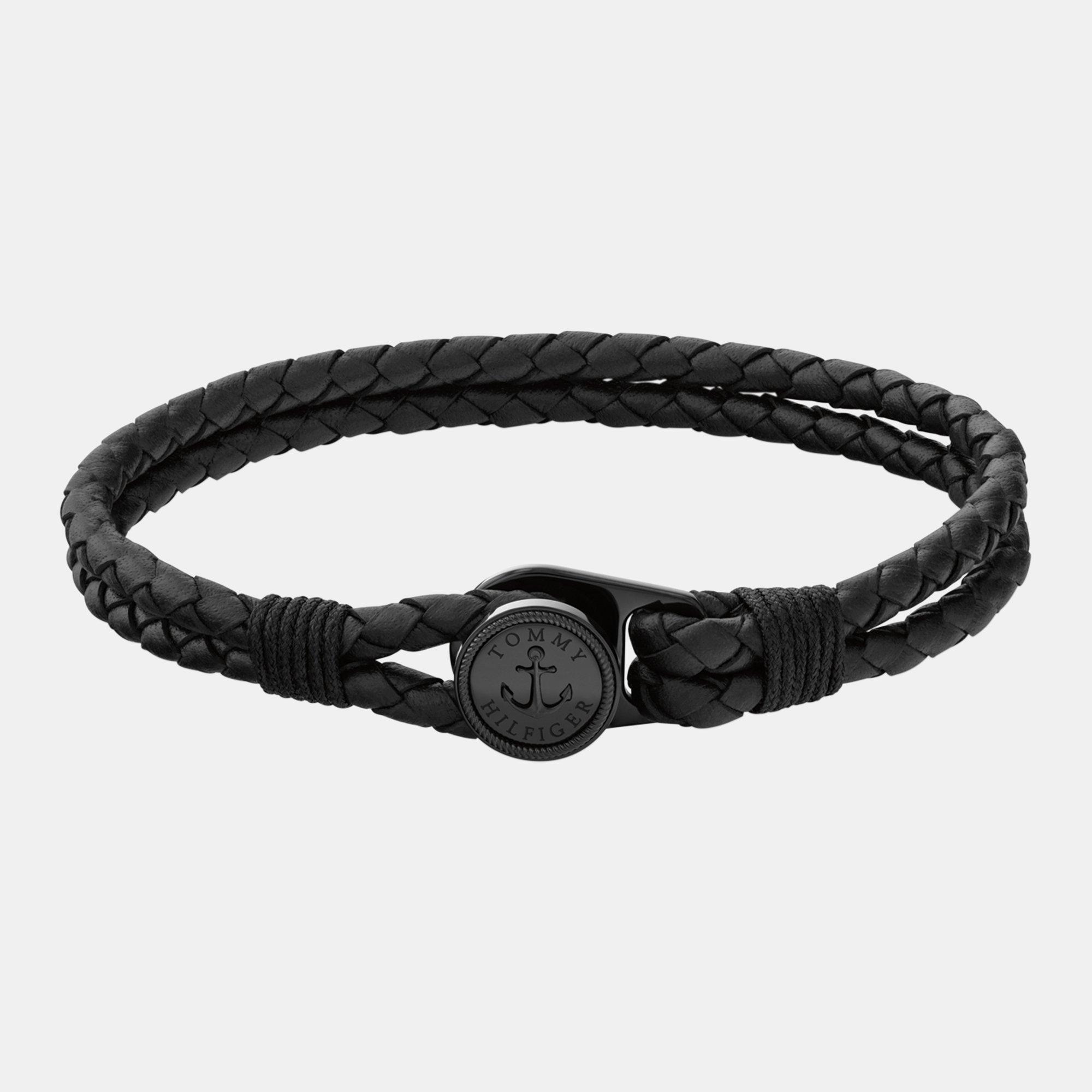 Tommy Hilfiger Men's ’S Nautical Leather Bracelet - Black