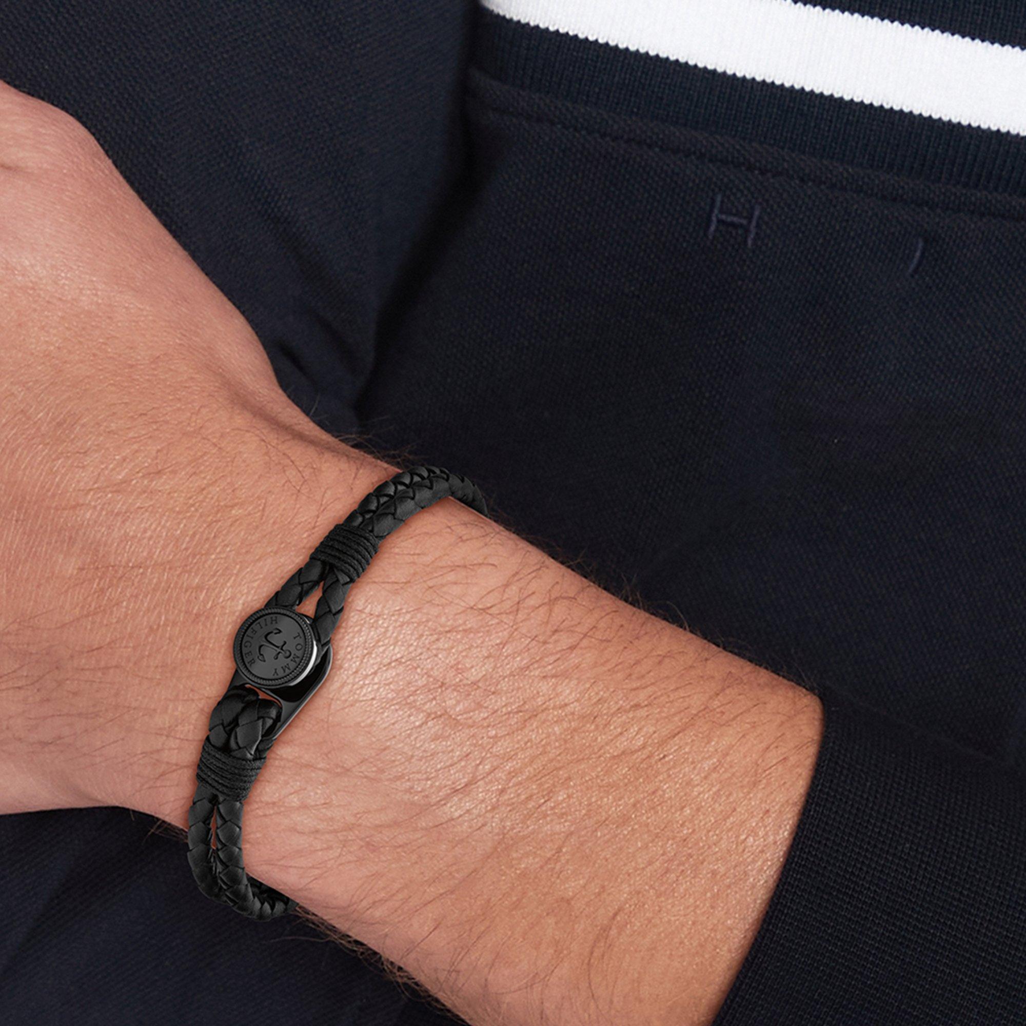 Black - Tommy Hilfiger - Tommy Hilfiger Men’s Nautical Leather Bracelet - 2