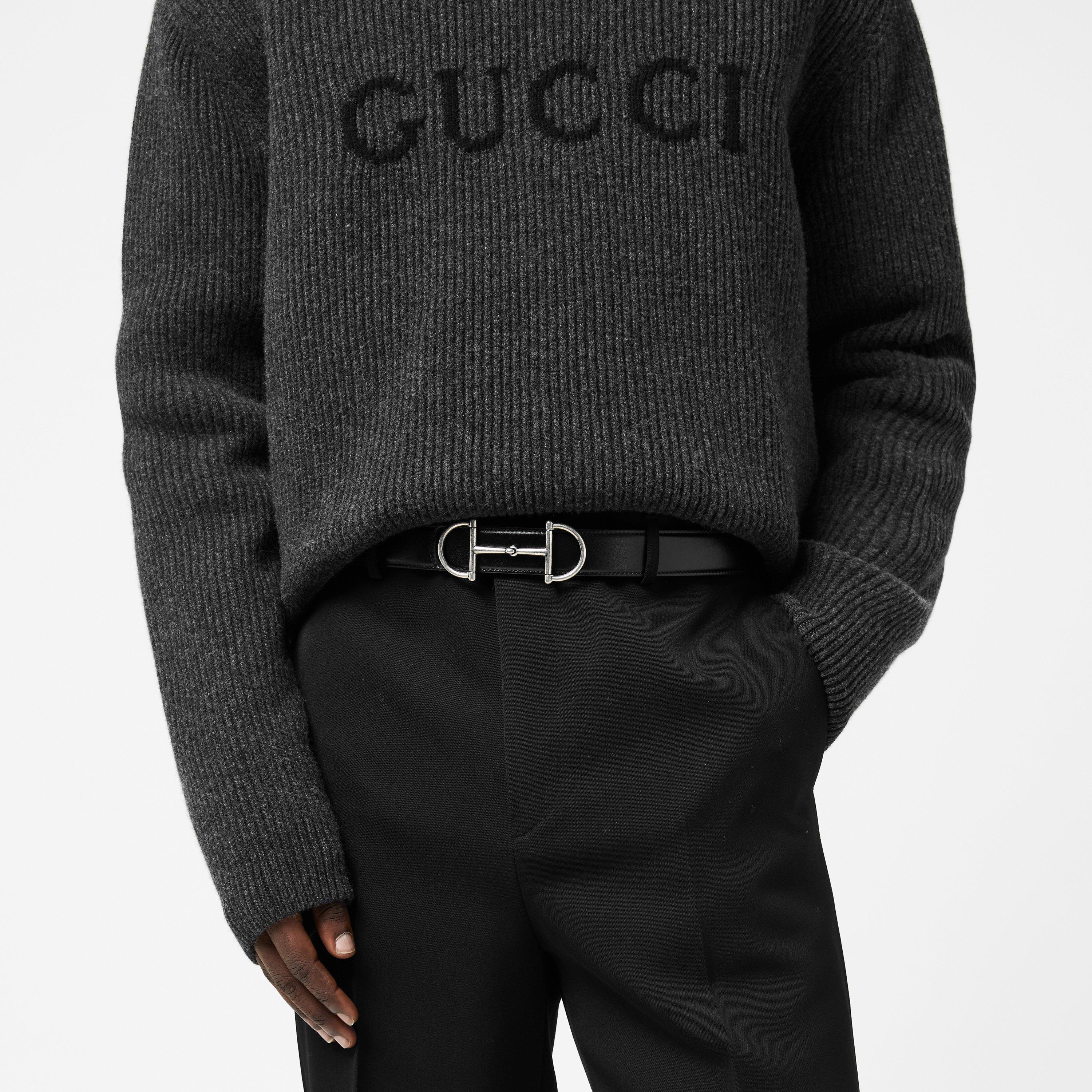 Black - Gucci - Men's Buckle Leather Belt - 3