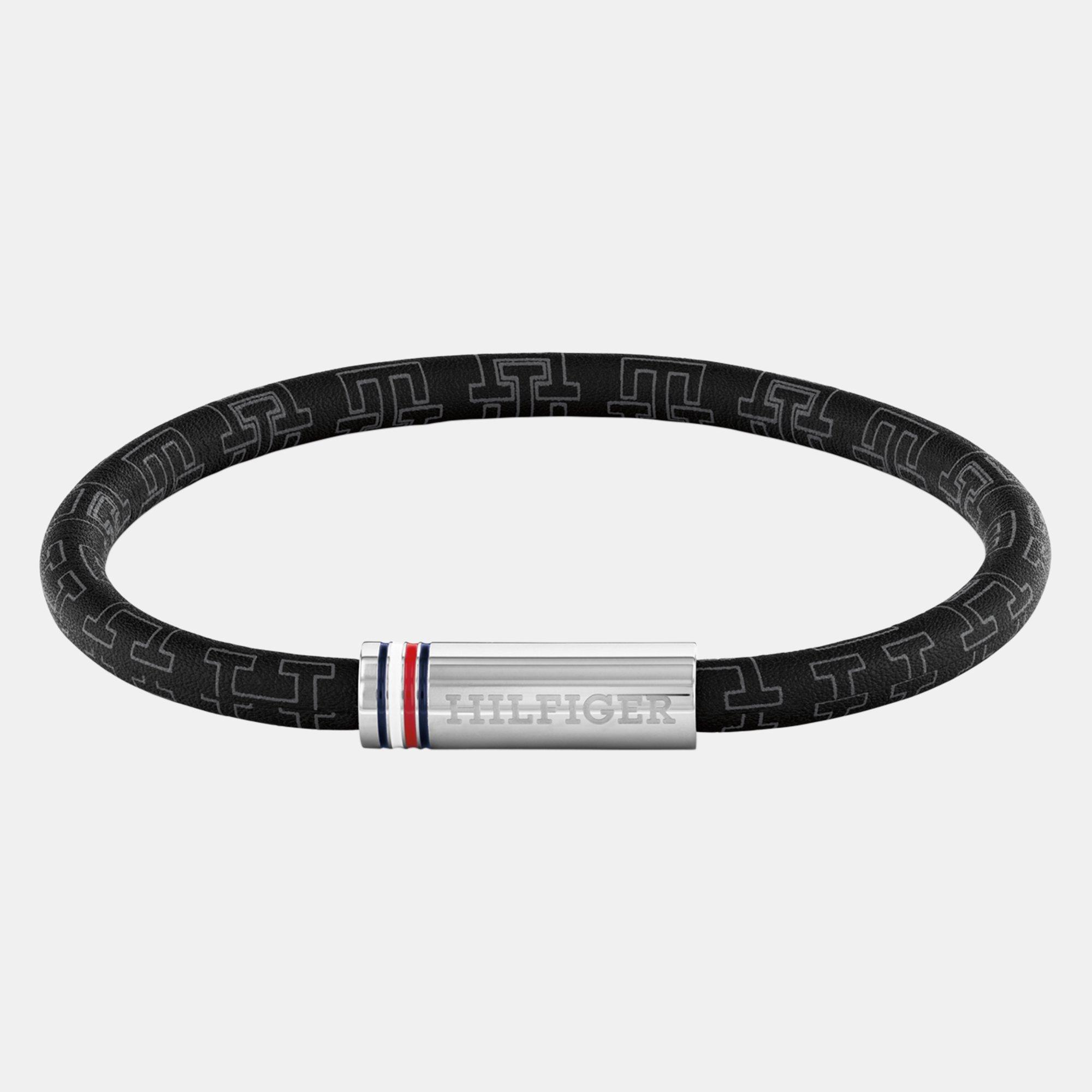 Tommy Hilfiger Men's ’S Cord Leather Bracelet - Black