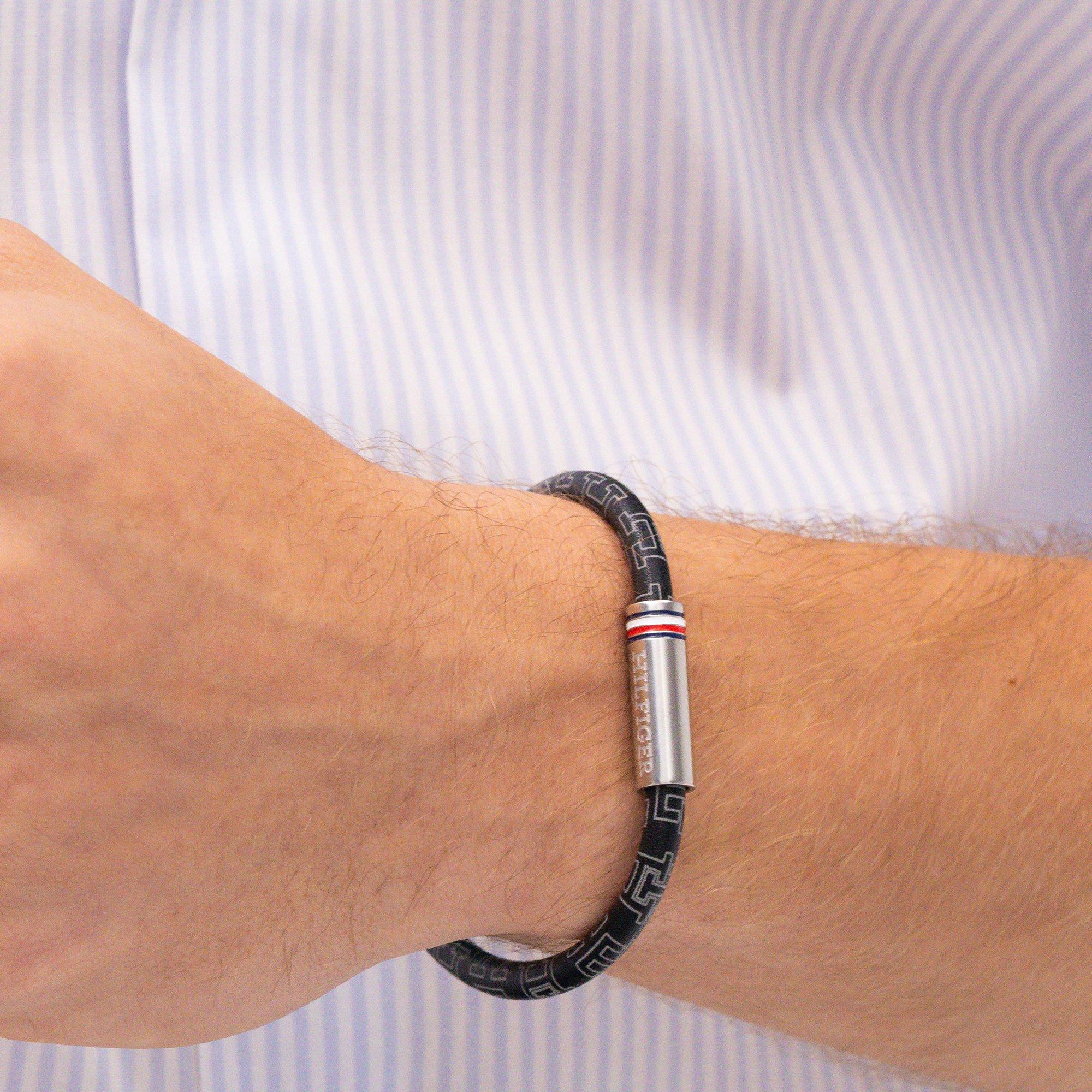 Black - Tommy Hilfiger - Tommy Hilfiger Men’s Cord Leather Bracelet - 2