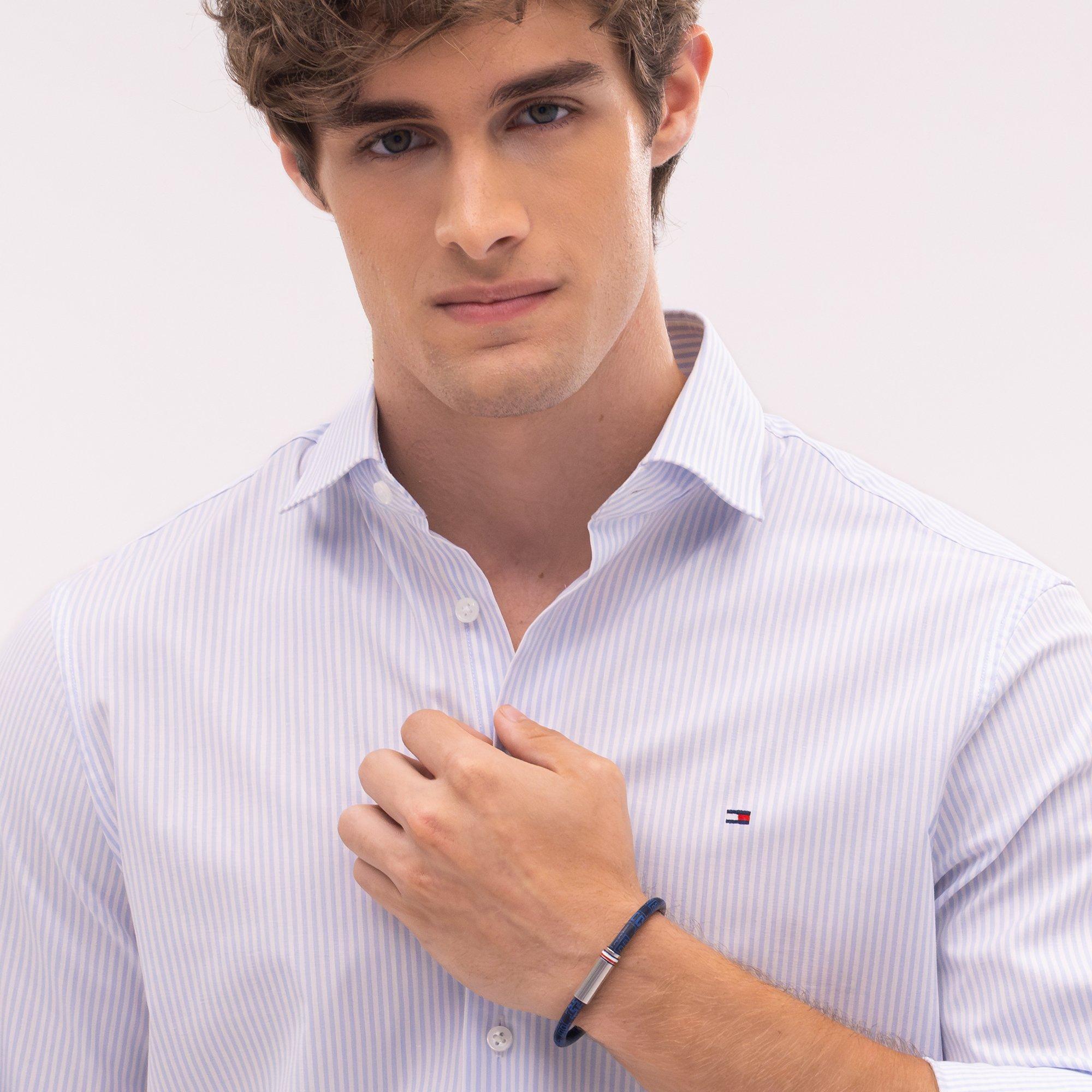 Blue - Tommy Hilfiger - Tommy Hilfiger Men’s Cord Leather Bracelet - 3