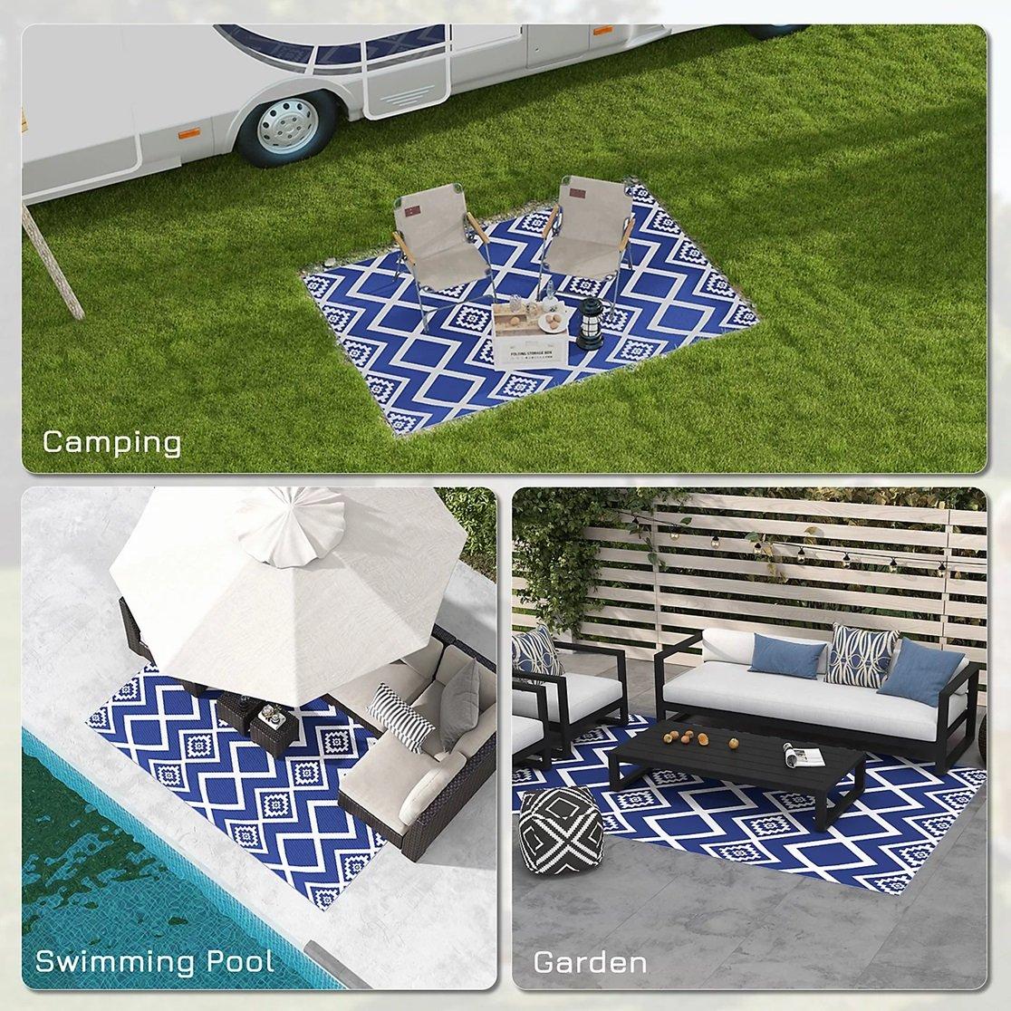 Blue - Outsunny - Plastic Straw Reversible RV Outdoor Rug 1.8 * 2.7m - 5
