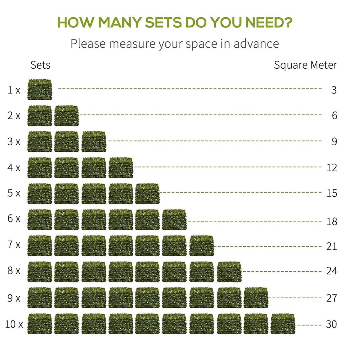 Green - Outsunny - 12PCS Artificial Boxwood Wall Panels 50cm x 50cm - 7