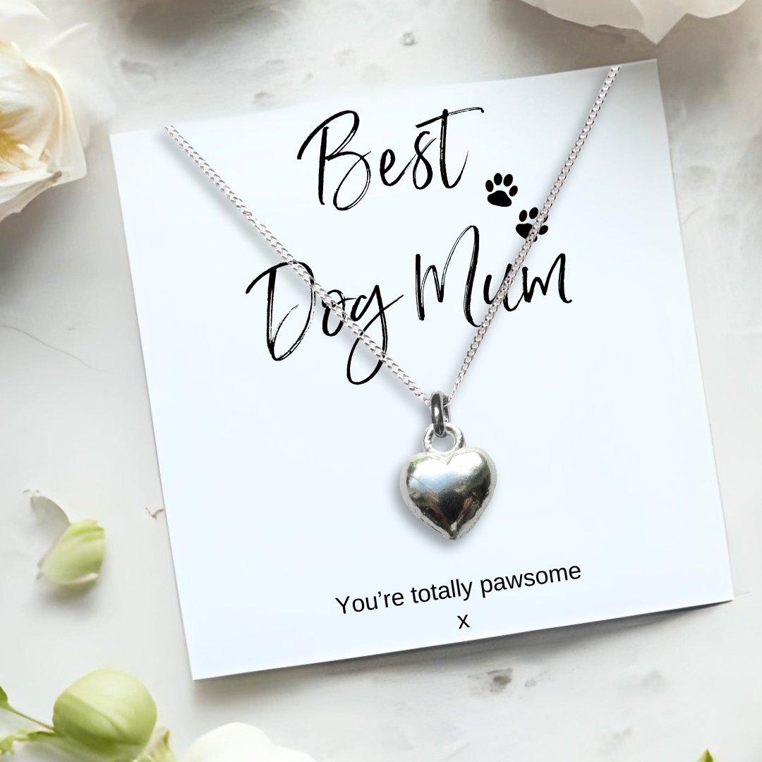Silver - Aye Do Gifts - Best Dog Mum Heart Charm Necklace & Gift Card - 1