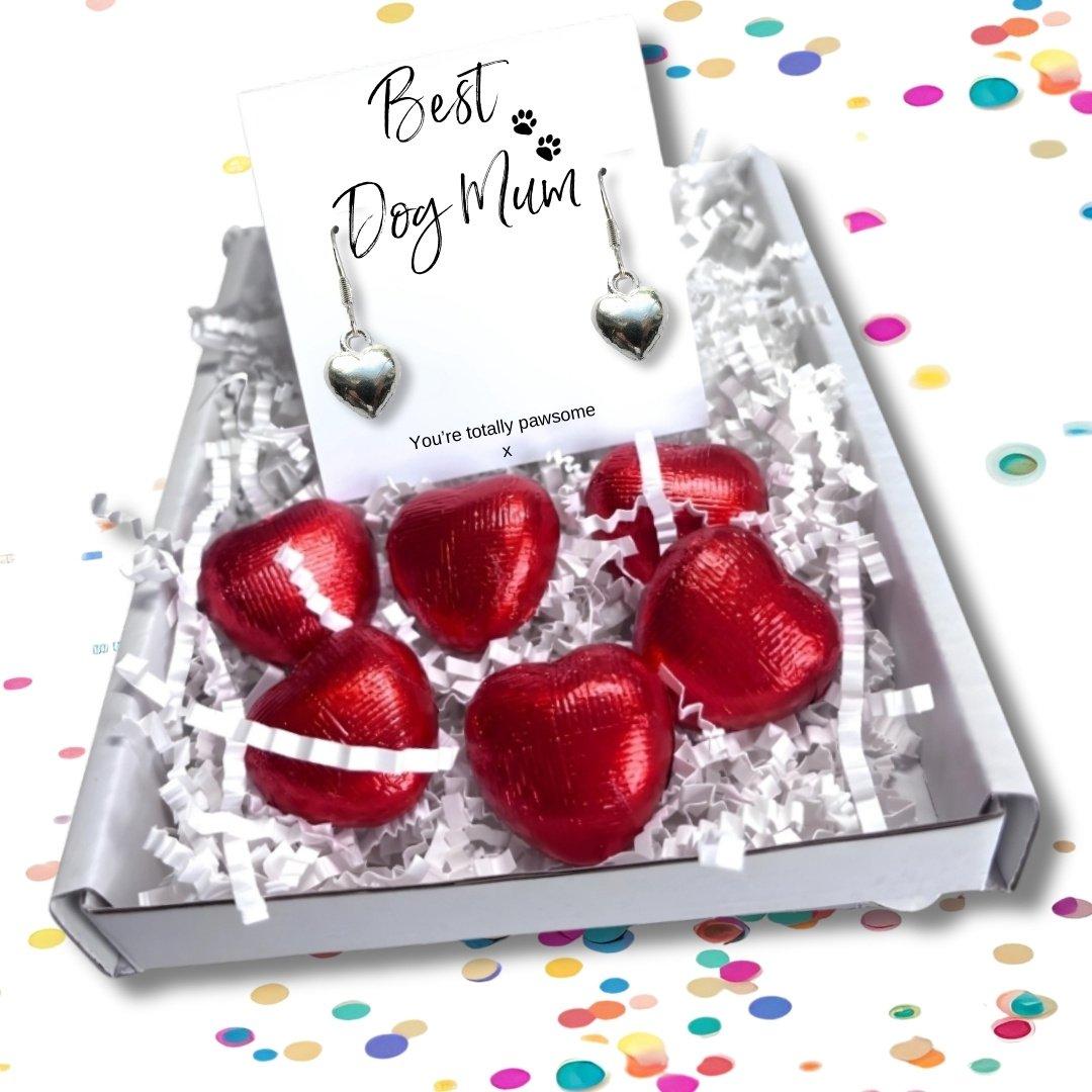 Silver - Aye Do Gifts - Best Dog Mum Mini Gift Hamper Heart Earrings - 1