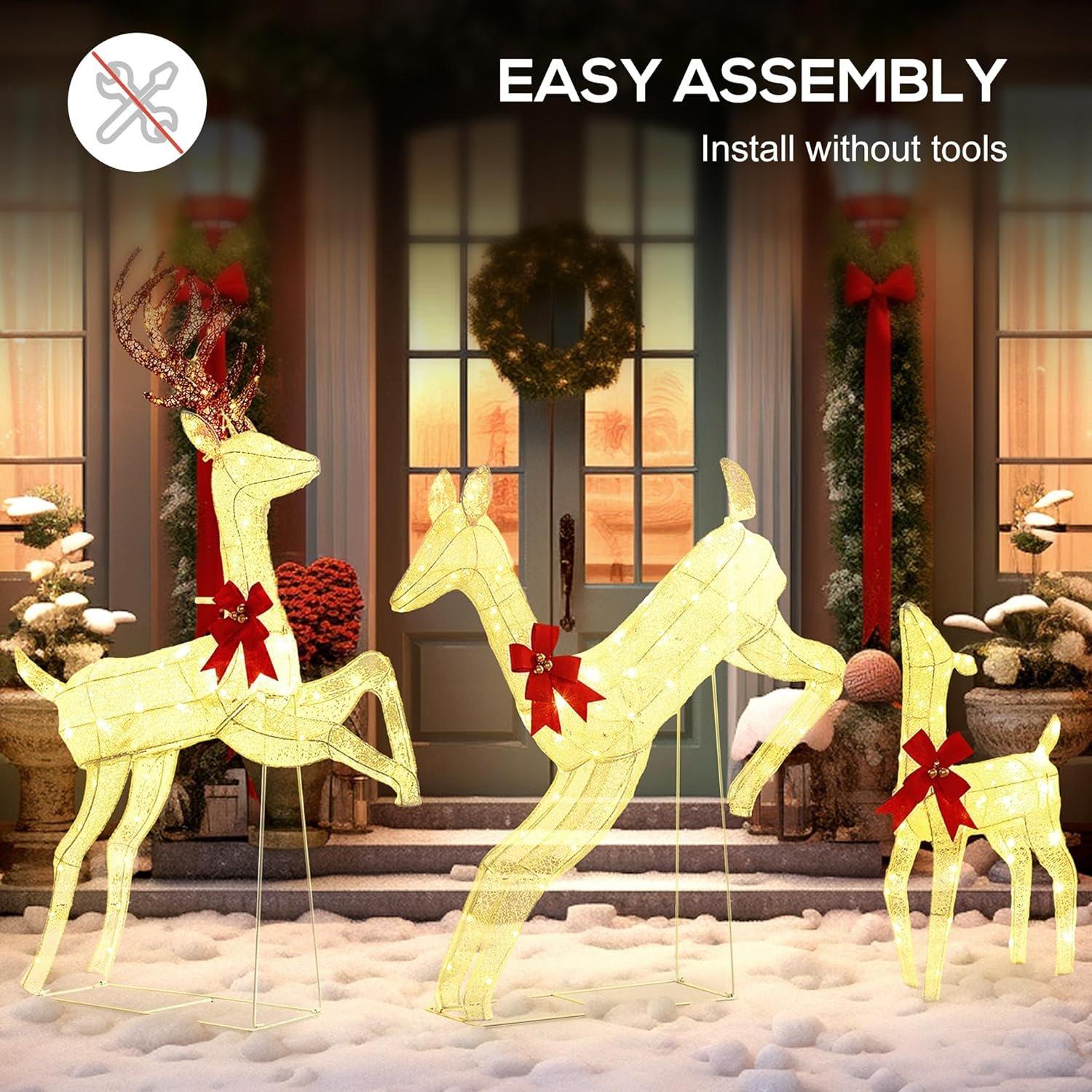 Yellow - HOMCOM - Outsunny Three-Piece LED Light Reindeer Set - 4