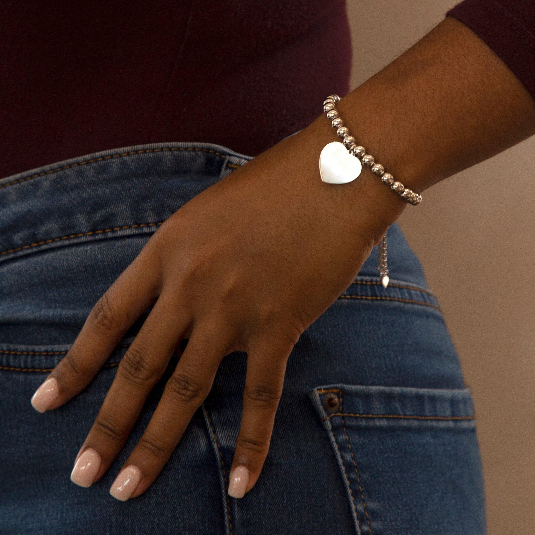 Sterling Silver - Be You - Sterling Silver Heart Beaded Slider Bracelet - 2